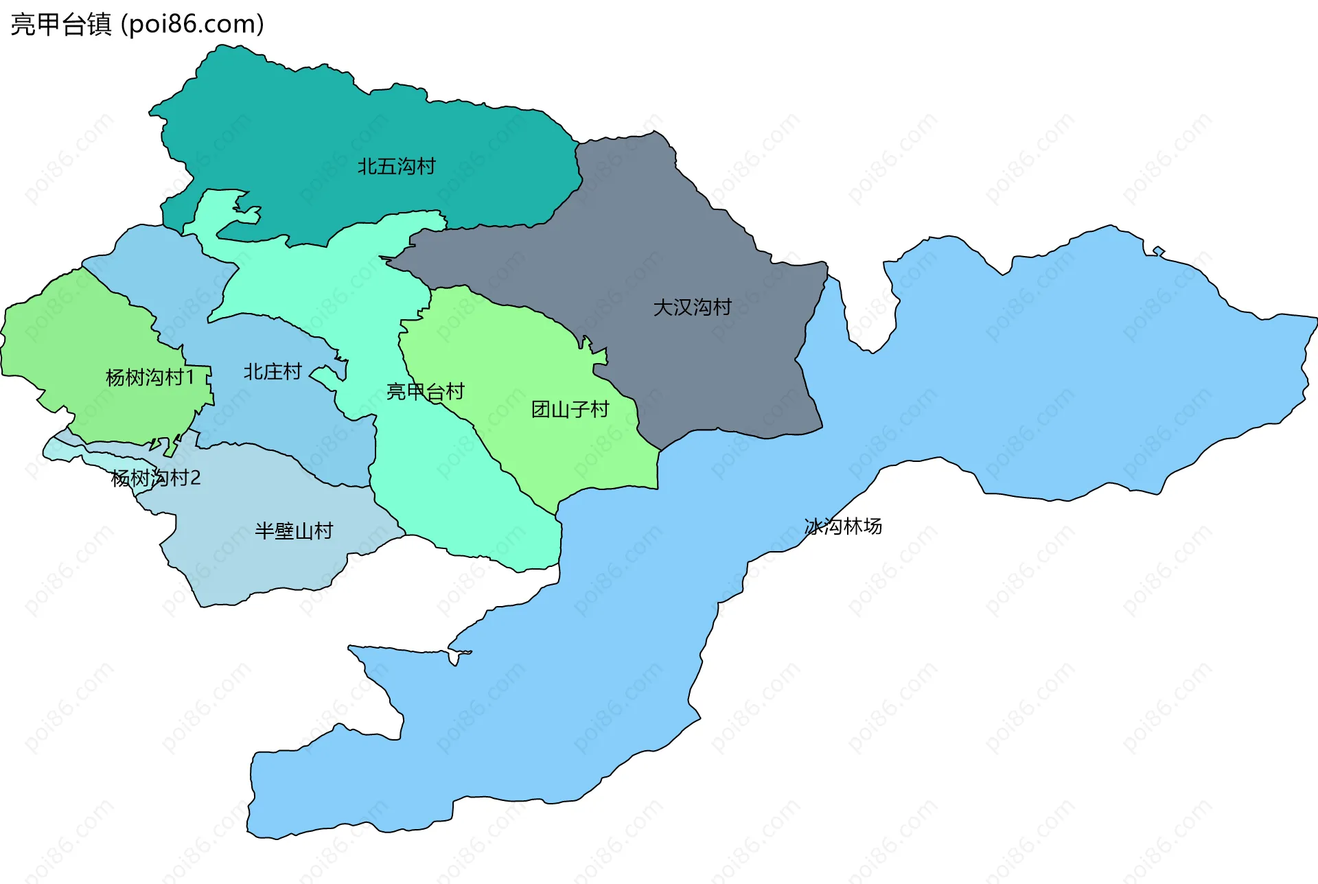 亮甲台镇边界地图(五级行政区划)