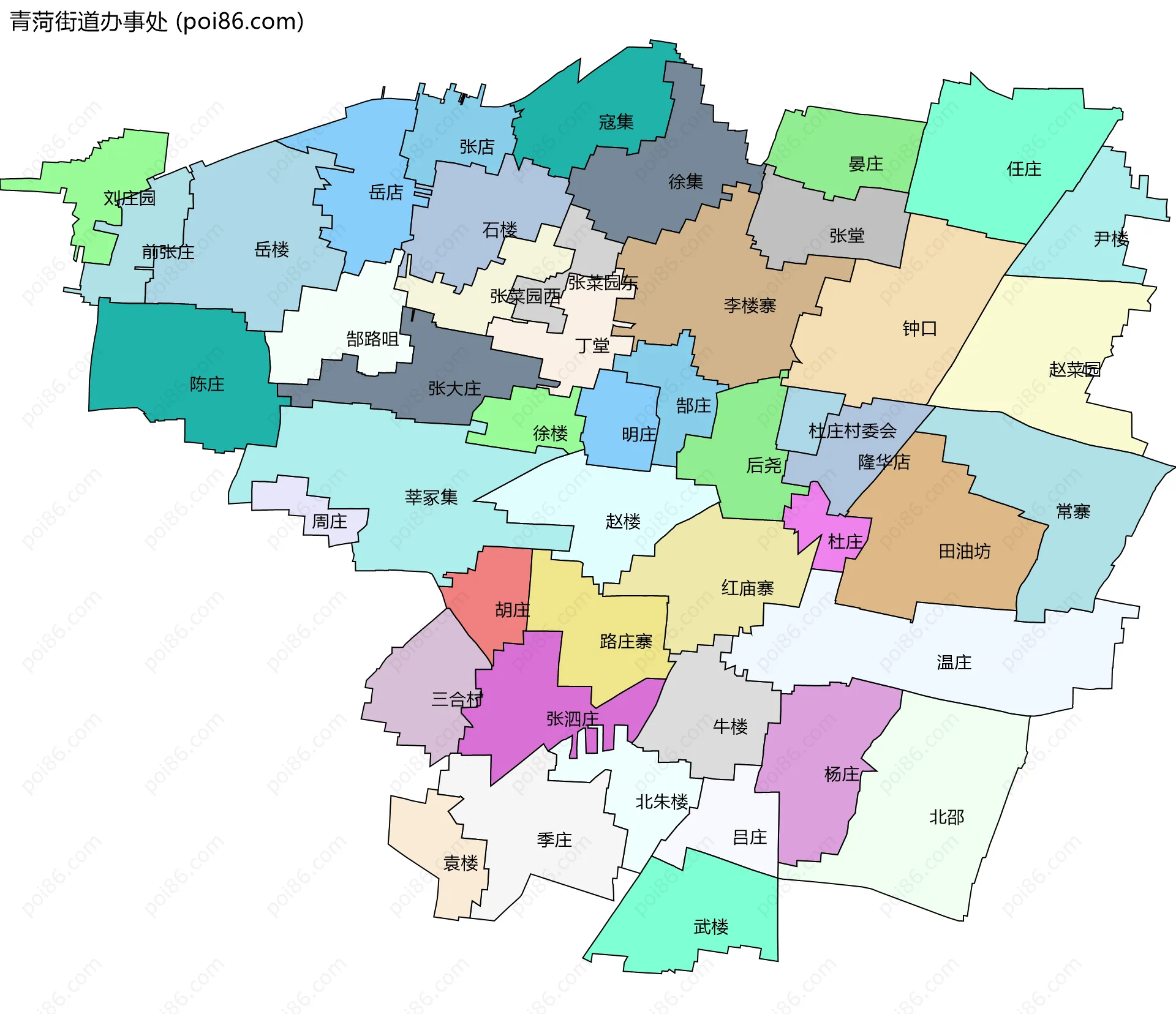 青菏街道办事处边界地图(五级行政区划)