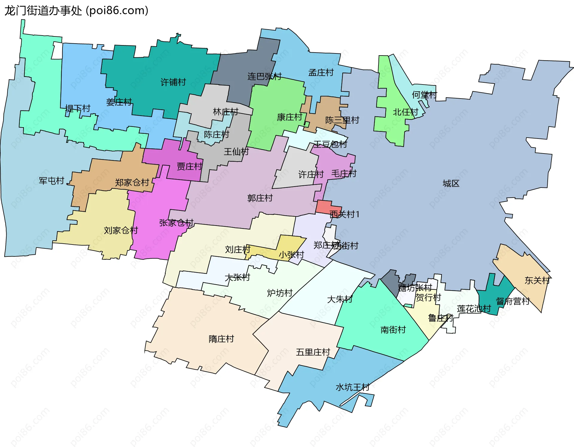 龙门街道办事处边界地图(五级行政区划)