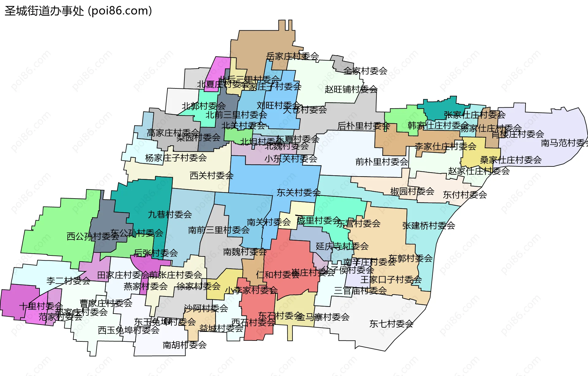 圣城街道办事处边界地图(五级行政区划)