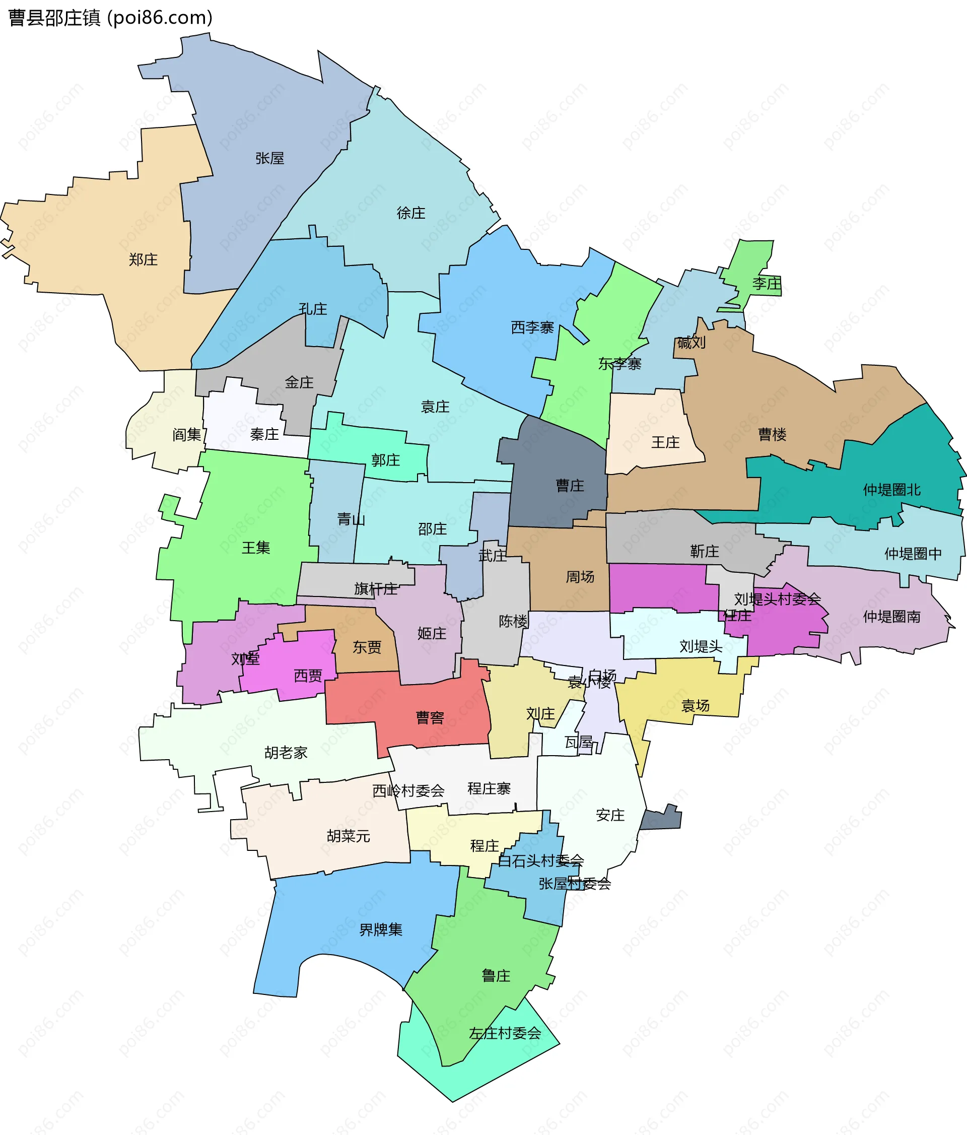 曹县邵庄镇边界地图(五级行政区划)