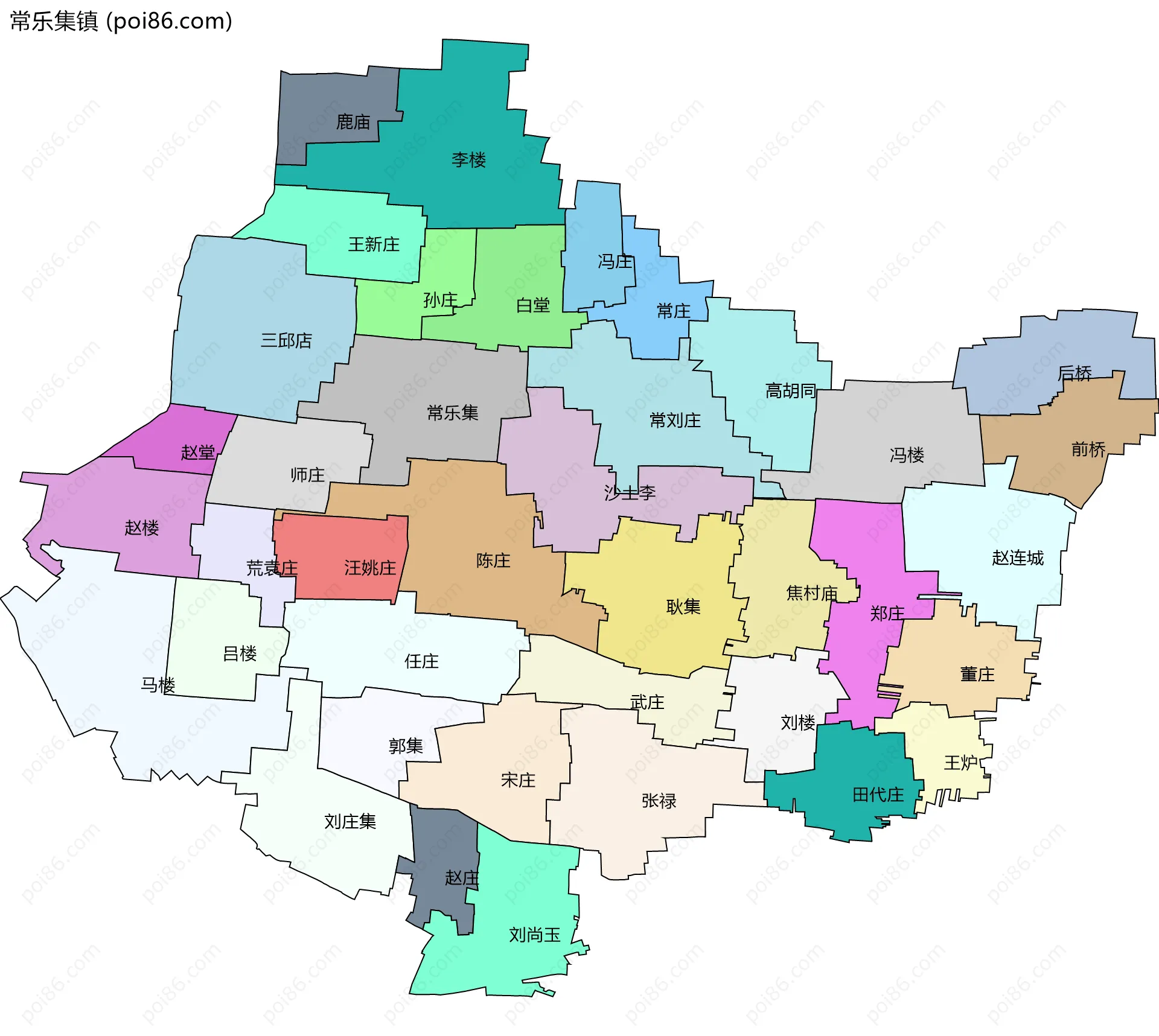 常乐集镇边界地图(五级行政区划)