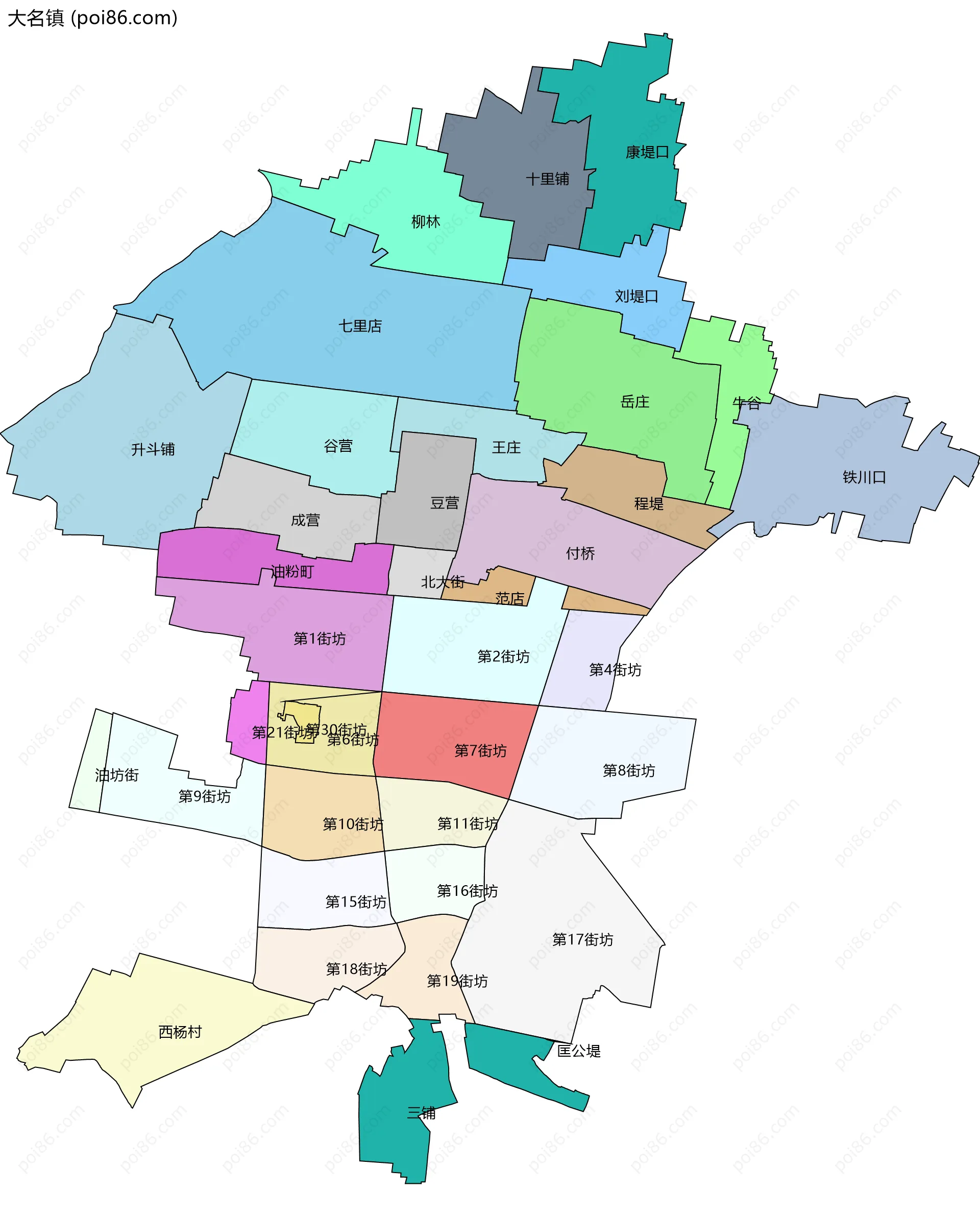 大名镇边界地图(五级行政区划)