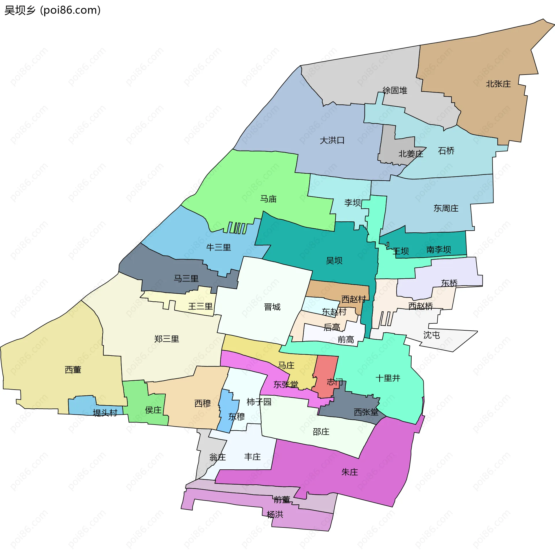 吴坝乡边界地图(五级行政区划)