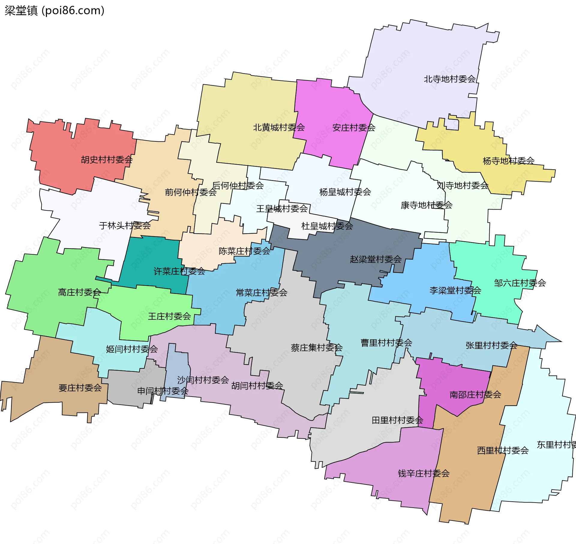 梁堂镇边界地图(五级行政区划)