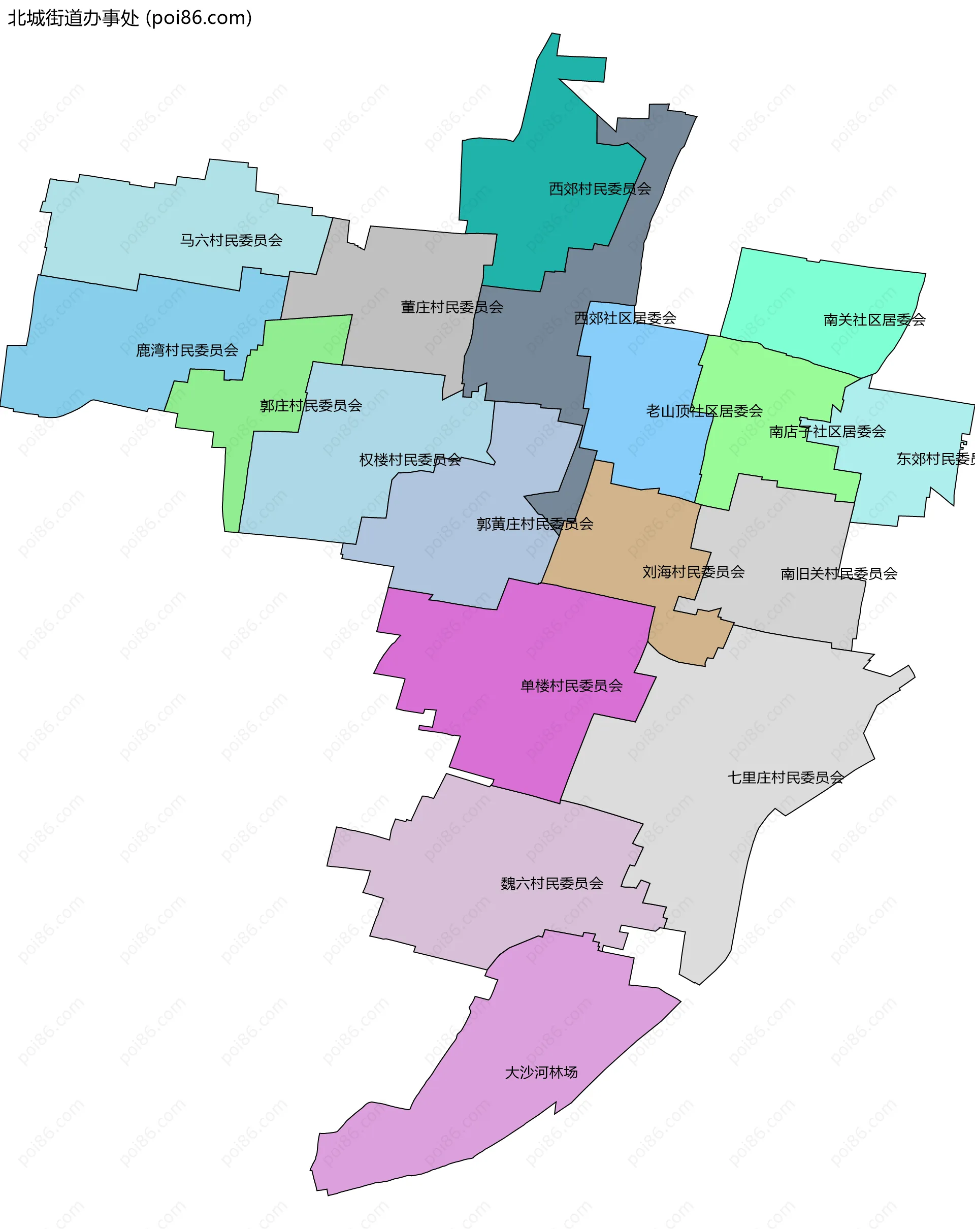 北城街道办事处边界地图(五级行政区划)