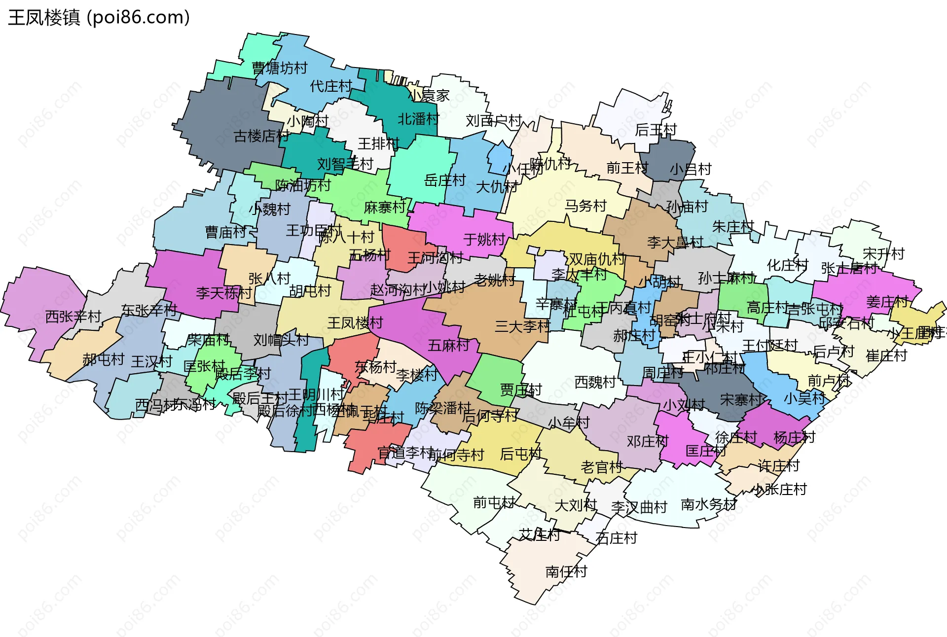 王凤楼镇边界地图(五级行政区划)