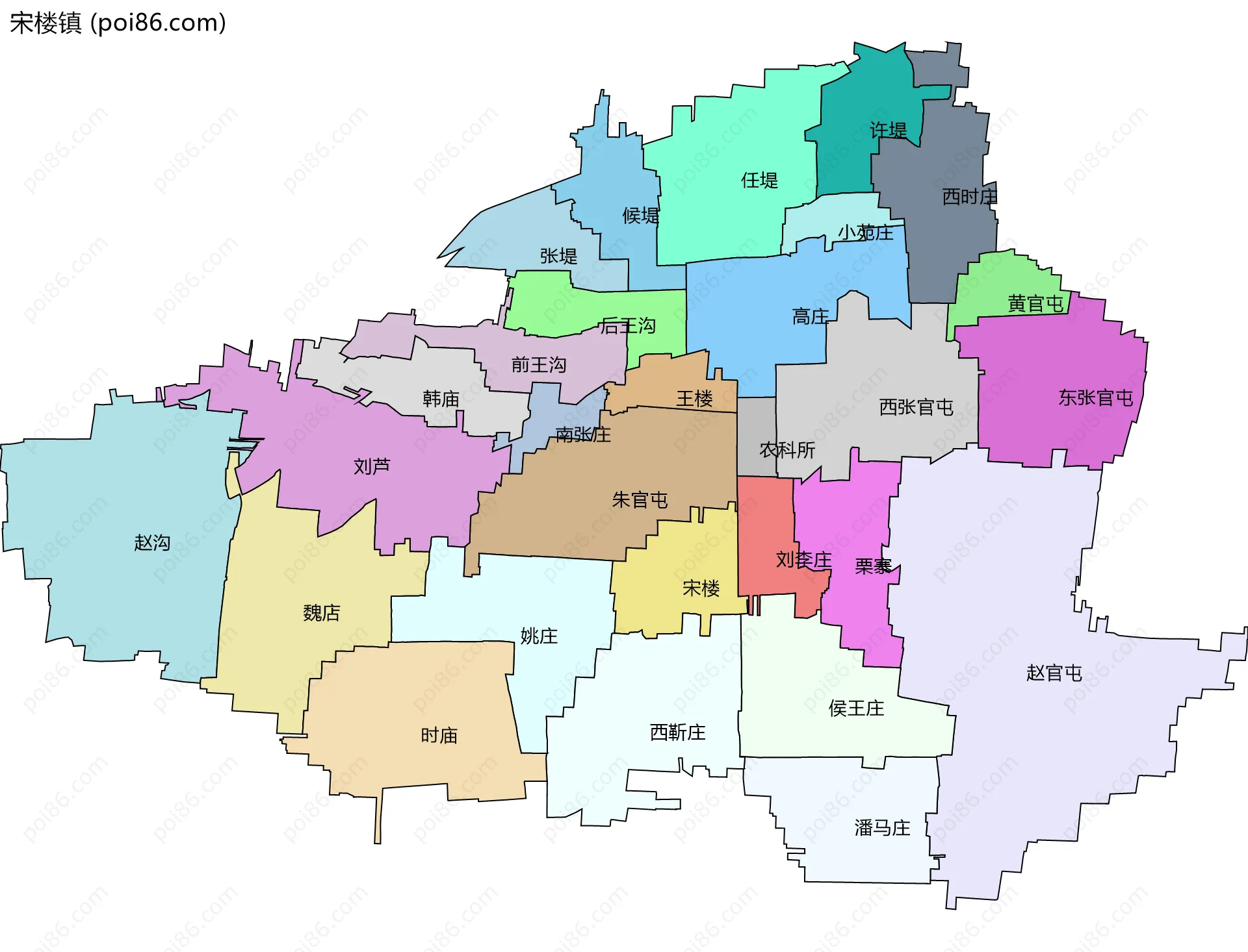 宋楼镇边界地图(五级行政区划)