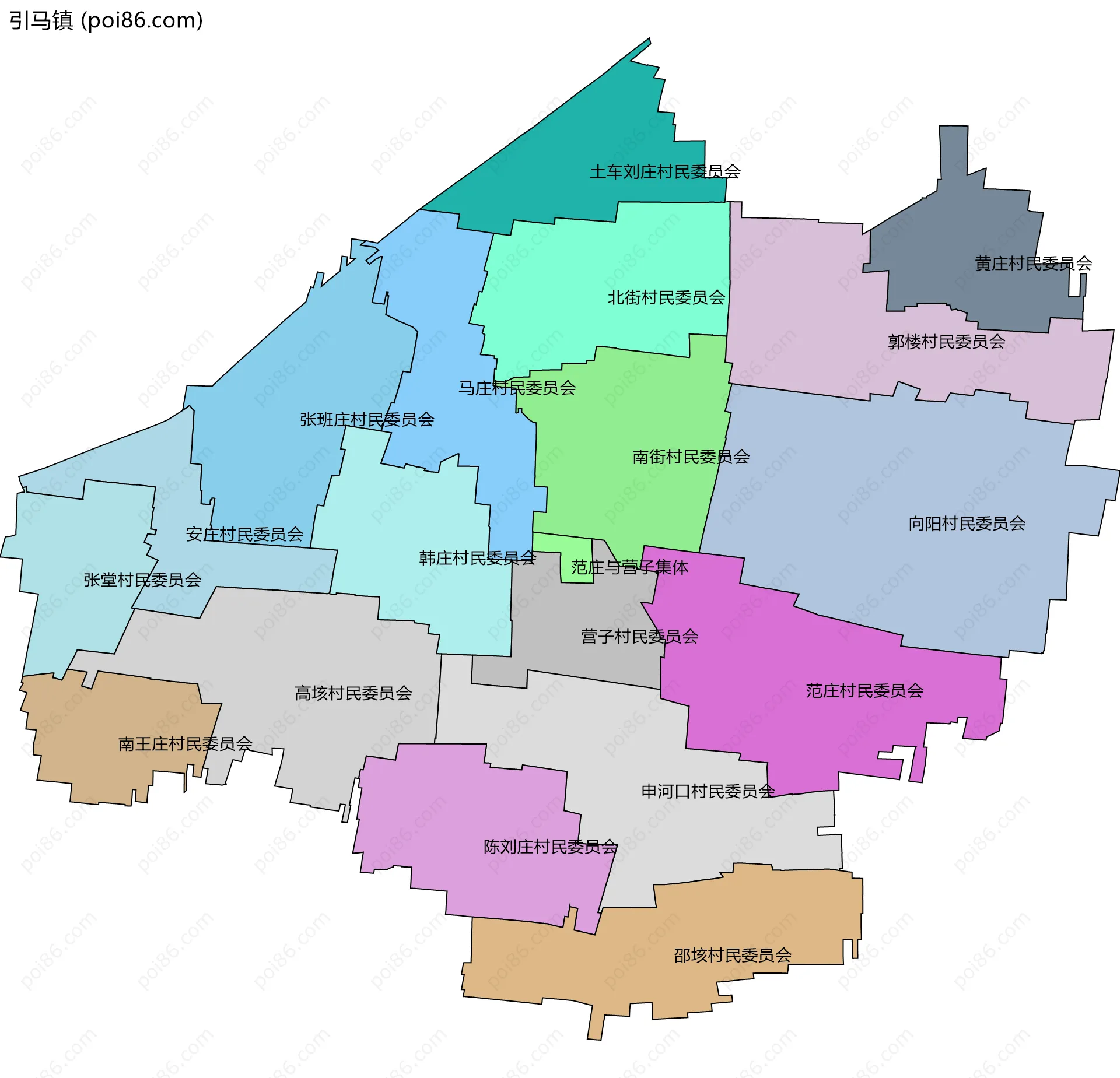 引马镇边界地图(五级行政区划)