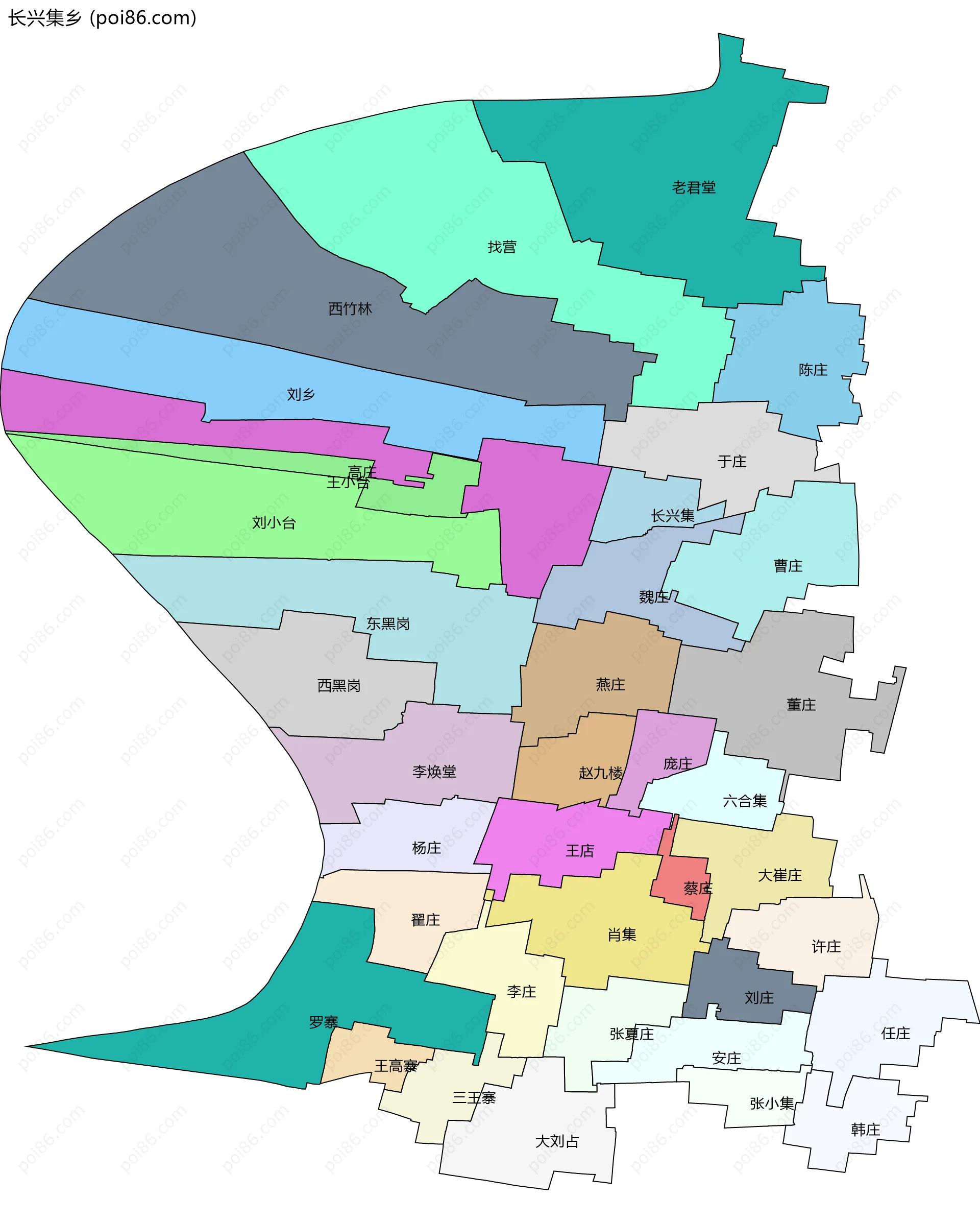 长兴集乡边界地图(五级行政区划)