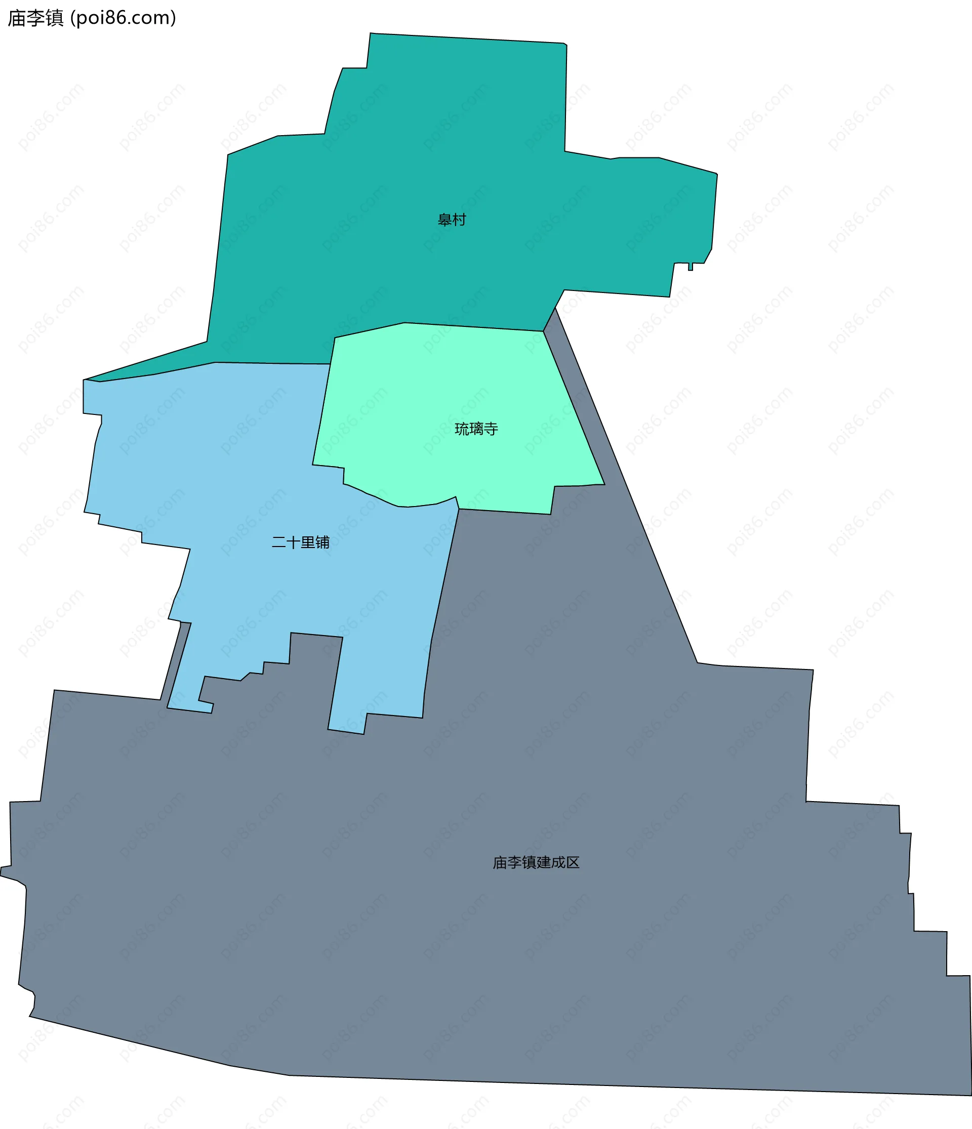 庙李镇边界地图(五级行政区划)
