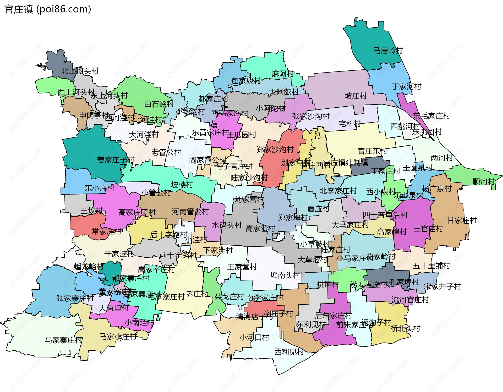 官庄镇边界地图(五级行政区划)