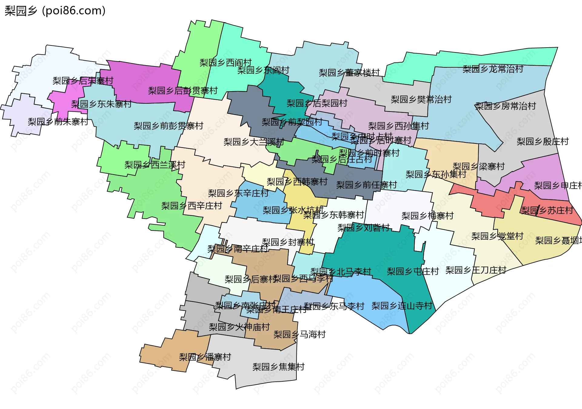 梨园乡边界地图(五级行政区划)