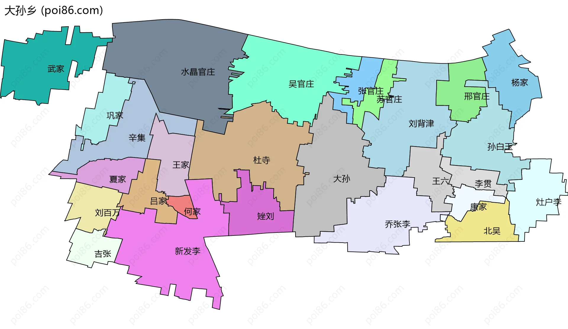 大孙乡边界地图(五级行政区划)