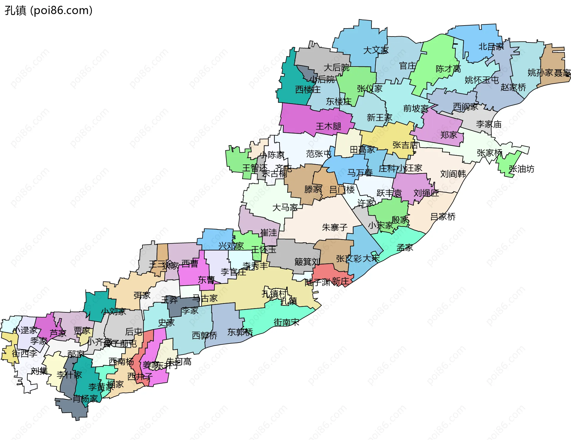 孔镇边界地图(五级行政区划)