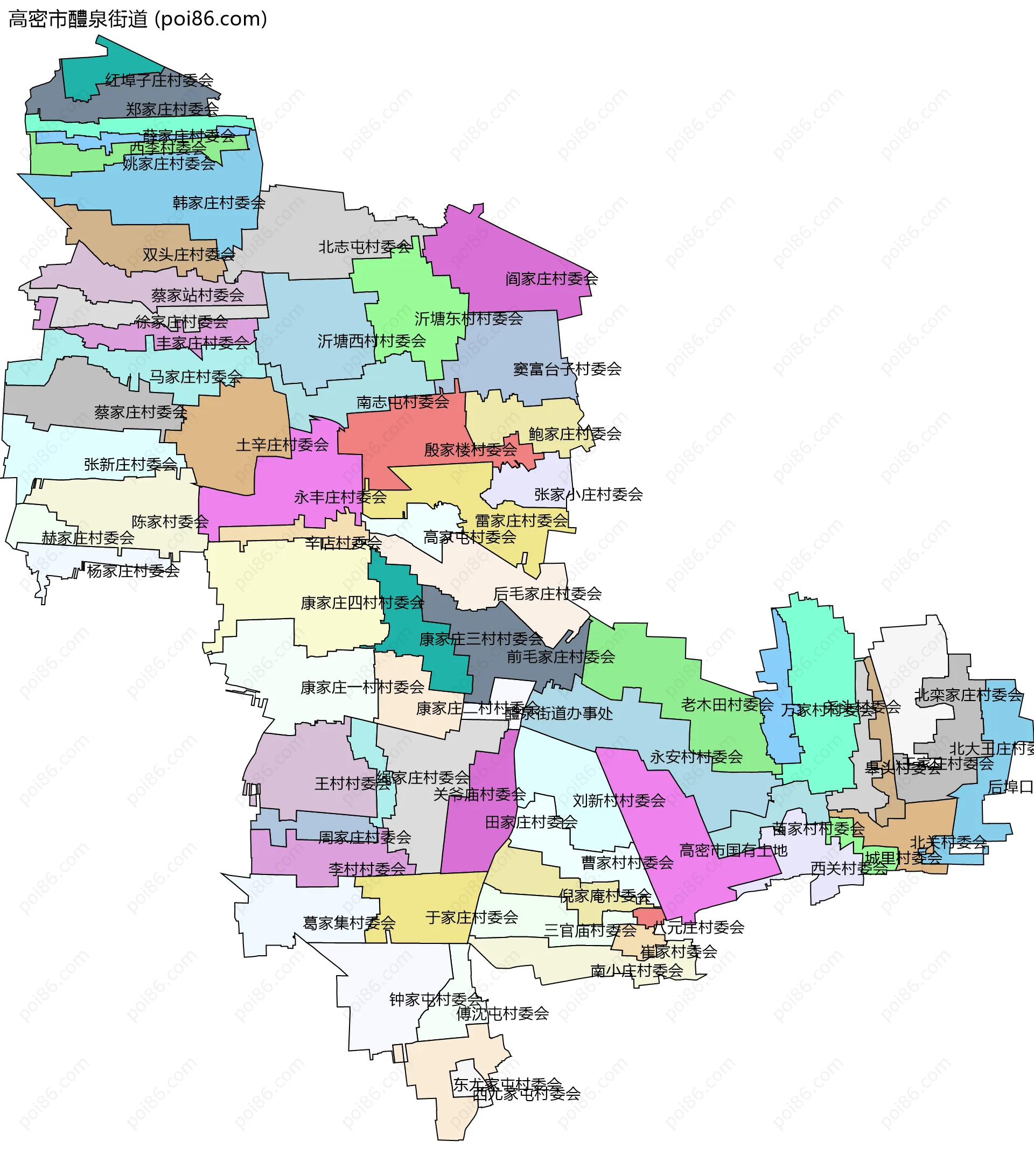 高密市醴泉街道边界地图(五级行政区划)