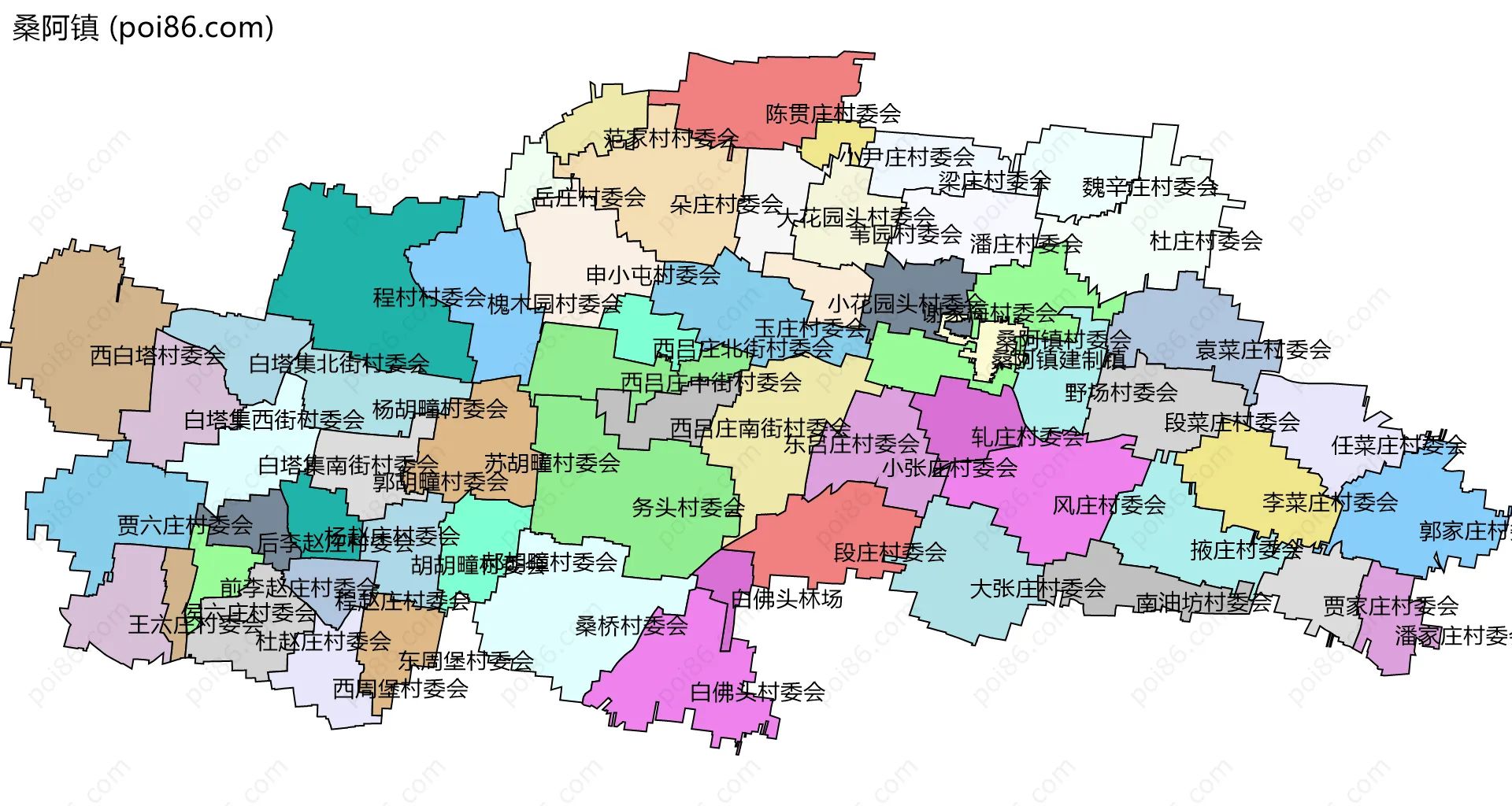 桑阿镇边界地图(五级行政区划)