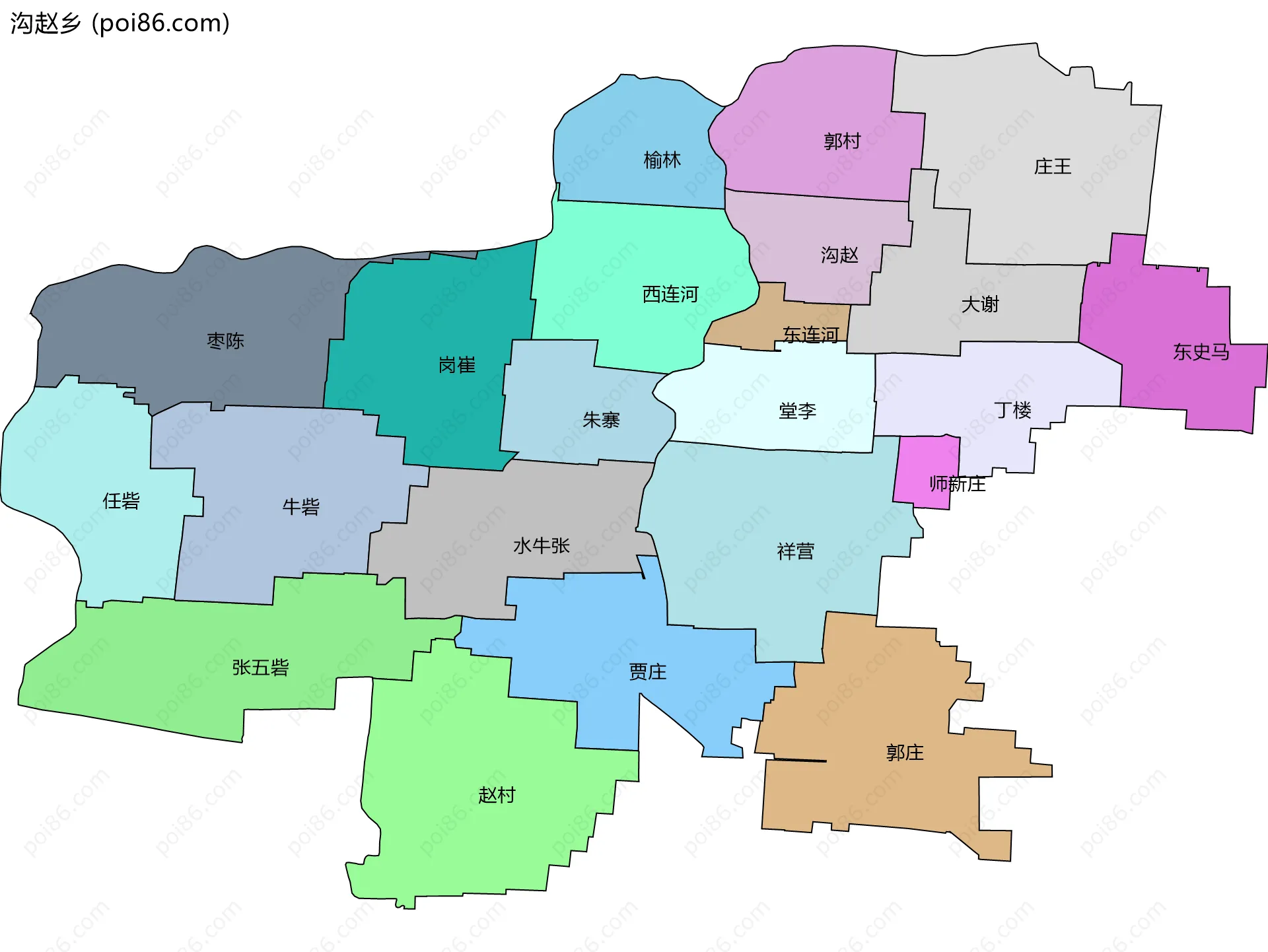 沟赵乡边界地图(五级行政区划)