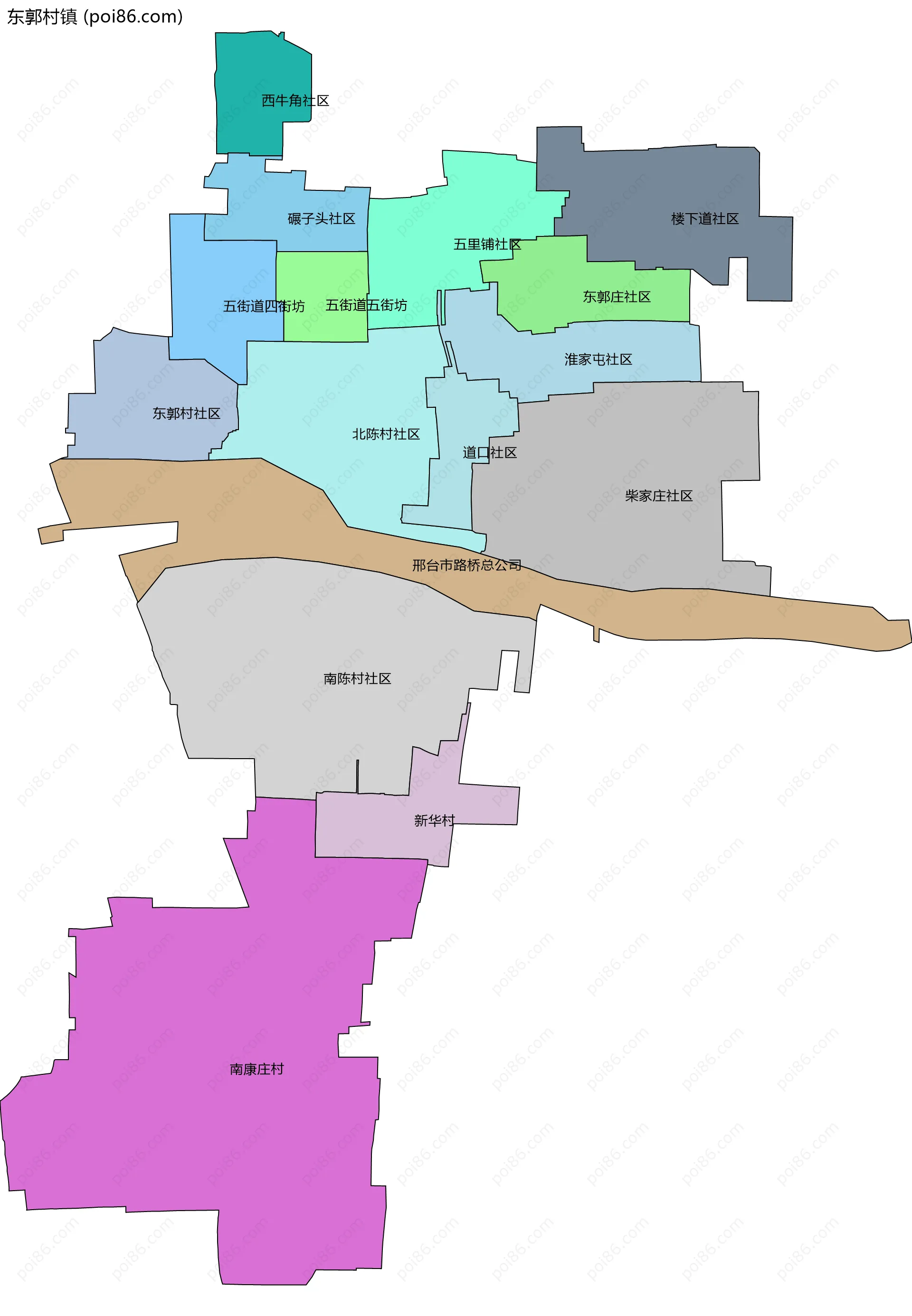 东郭村镇边界地图(五级行政区划)