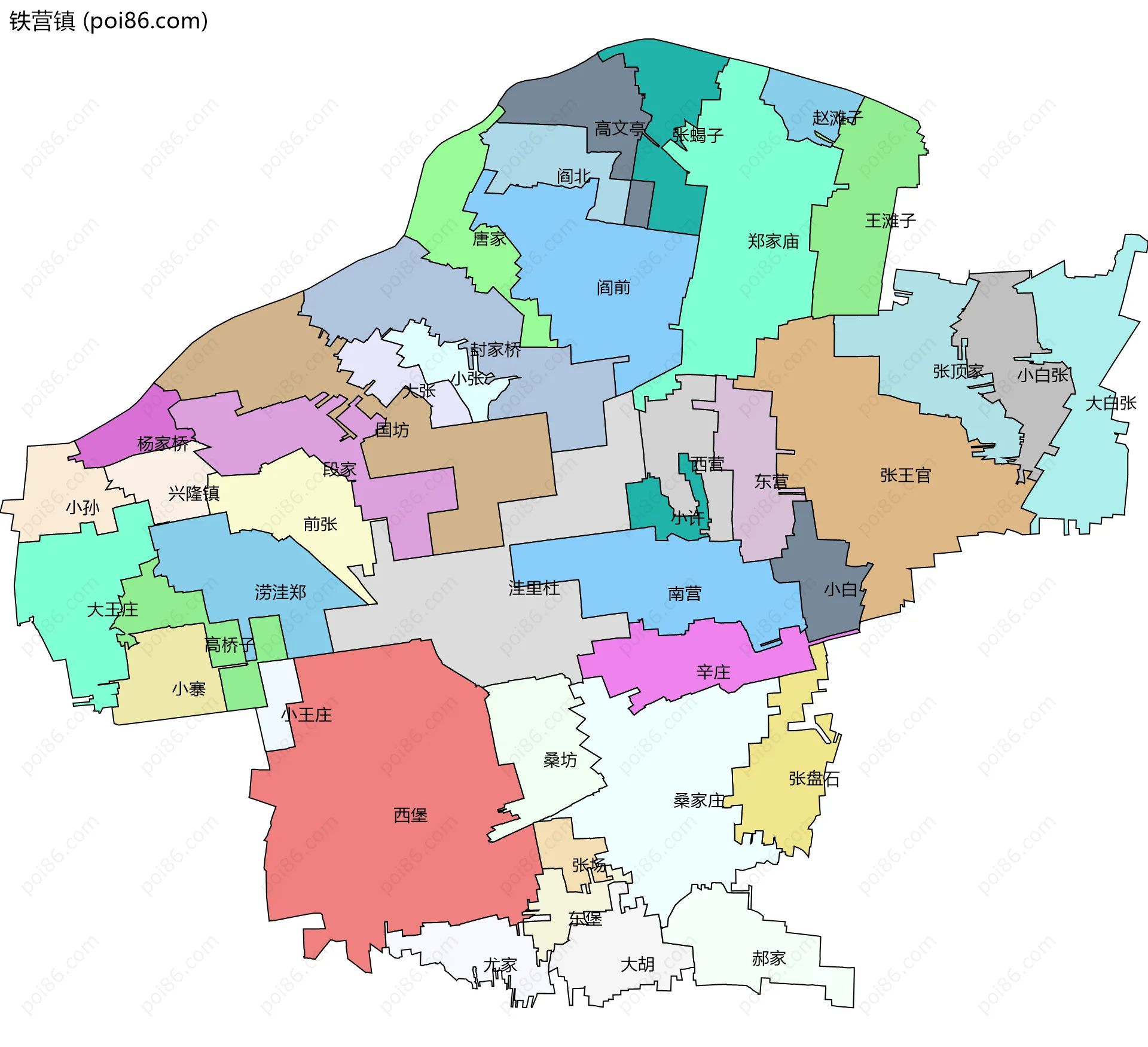 铁营镇边界地图(五级行政区划)