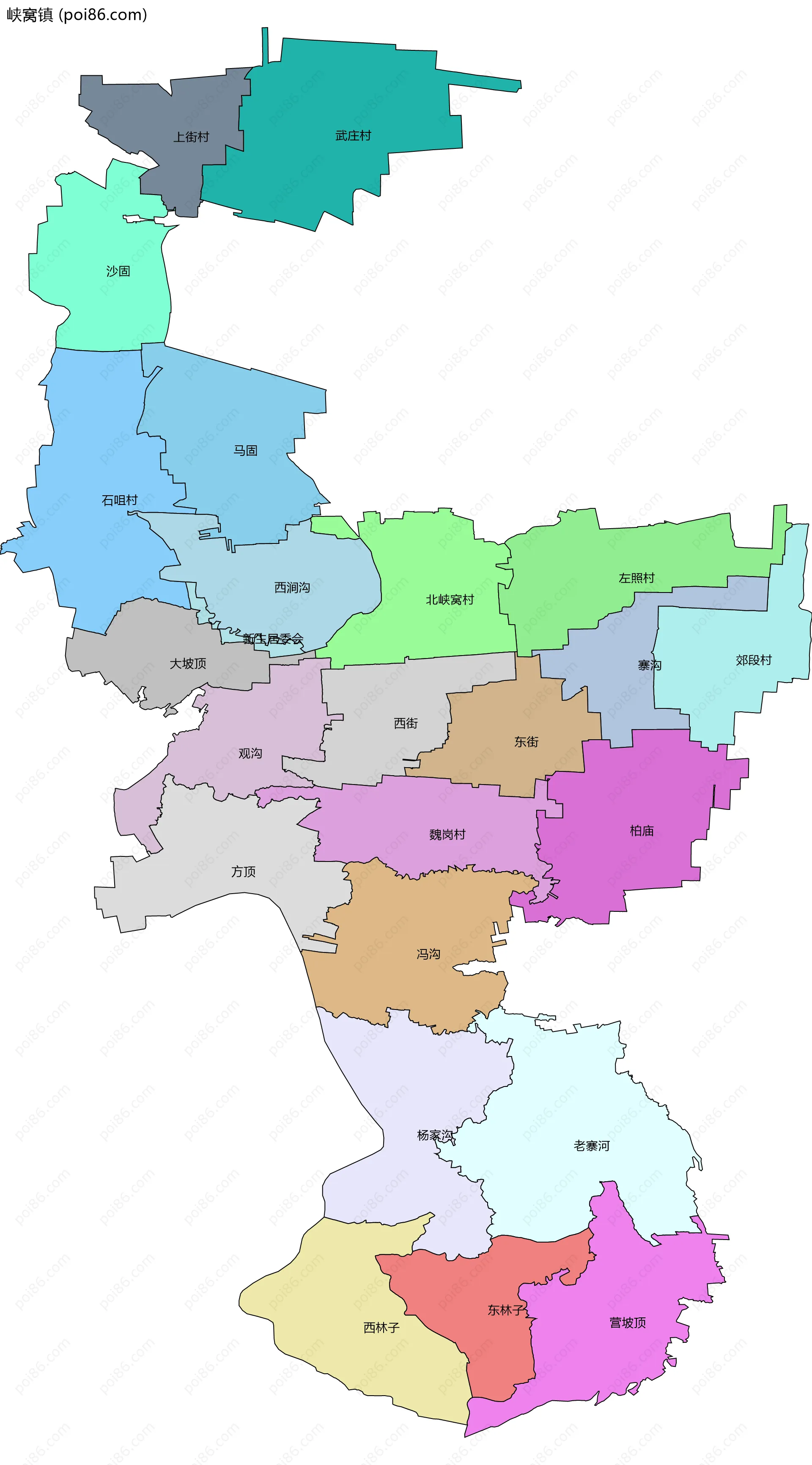 峡窝镇边界地图(五级行政区划)