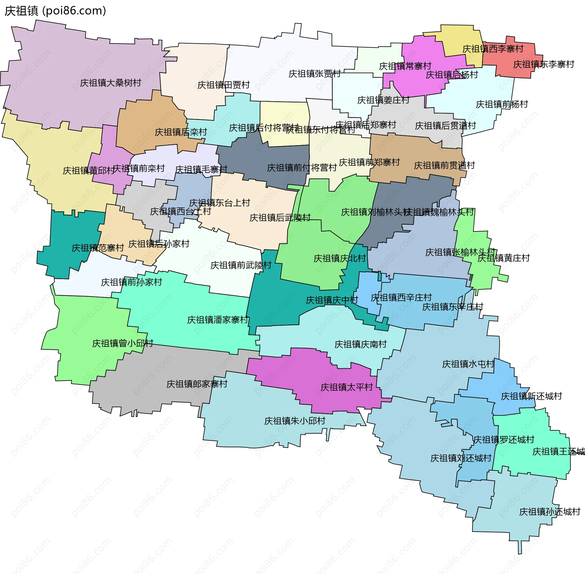 庆祖镇边界地图(五级行政区划)