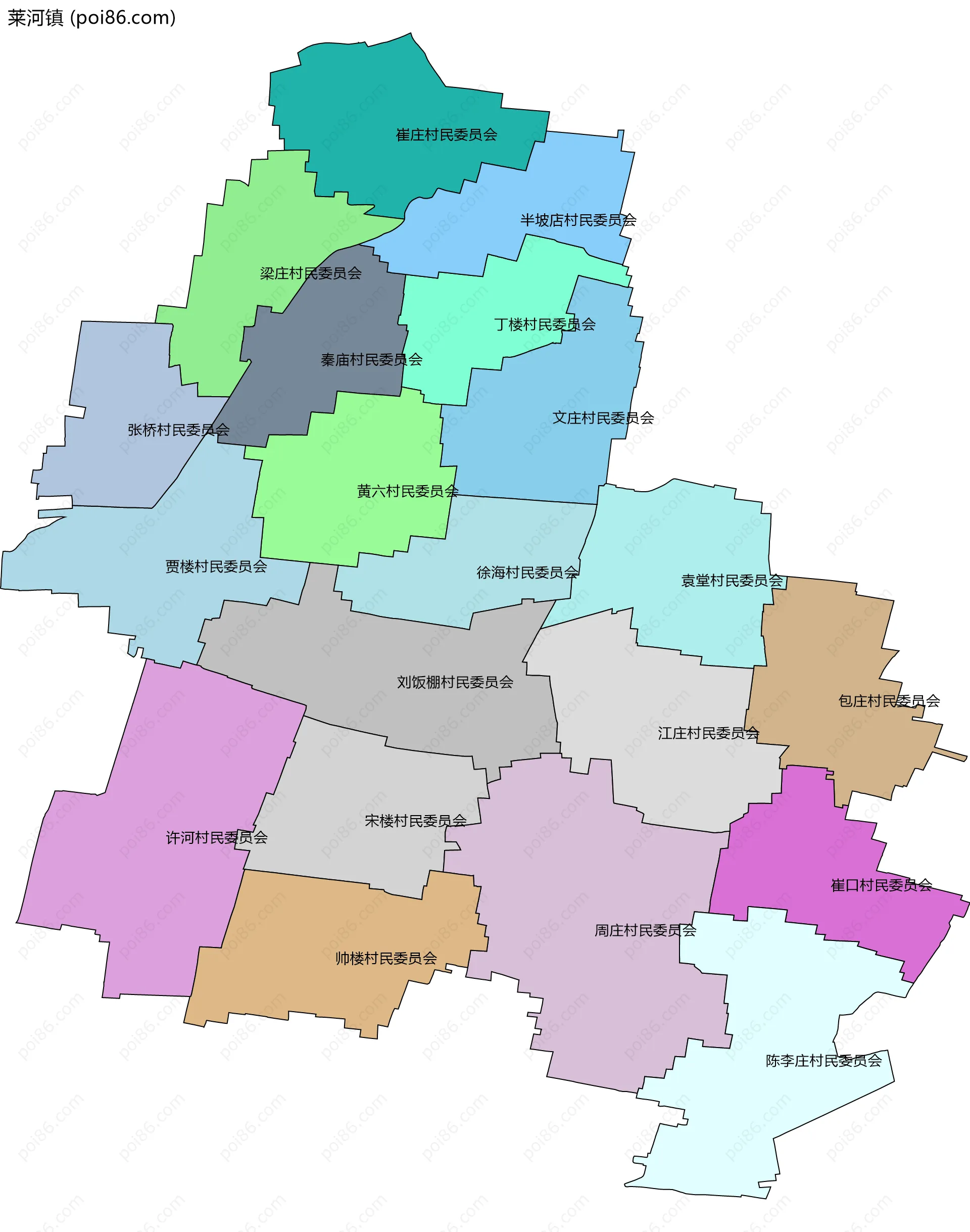 莱河镇边界地图(五级行政区划)