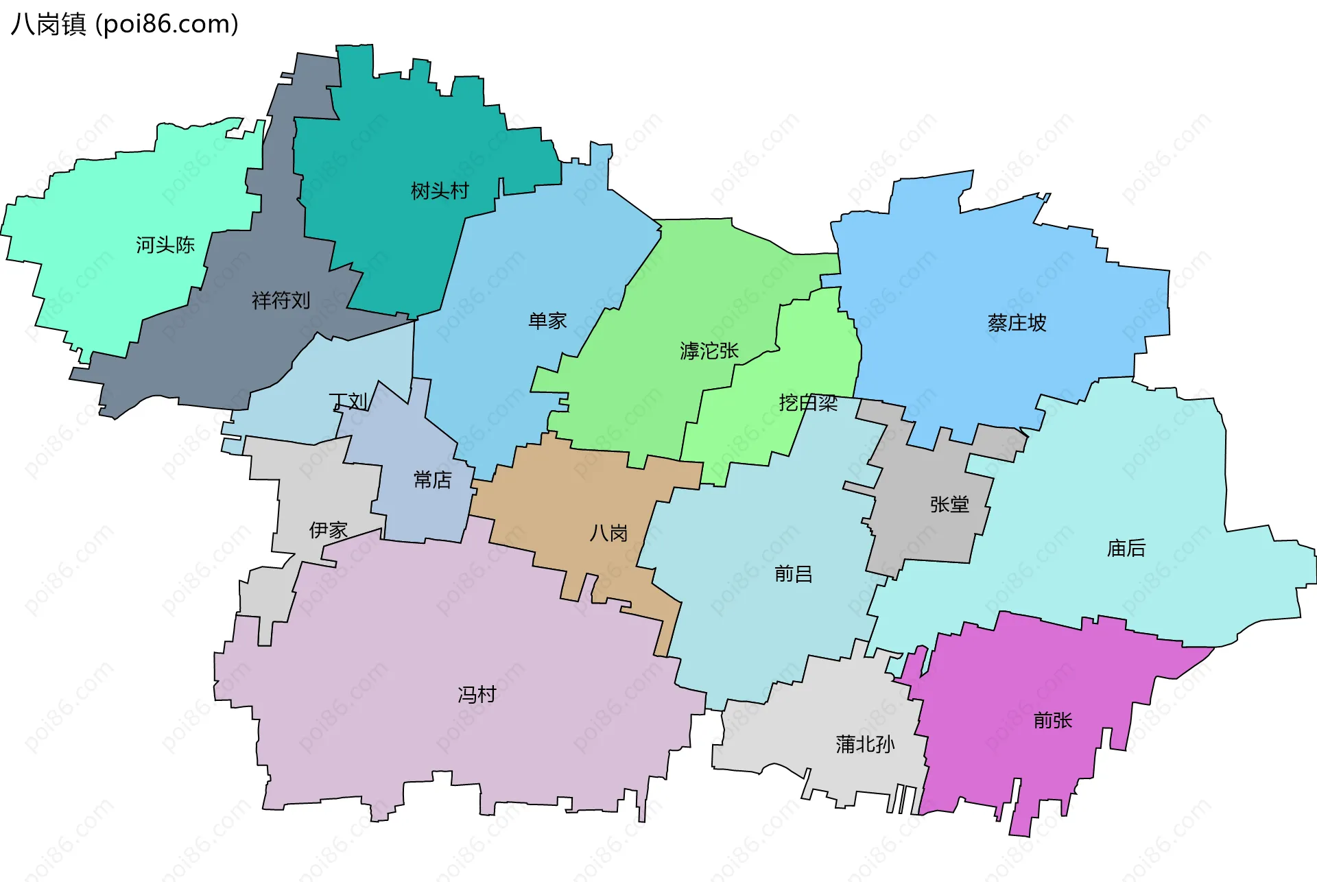 八岗镇边界地图(五级行政区划)
