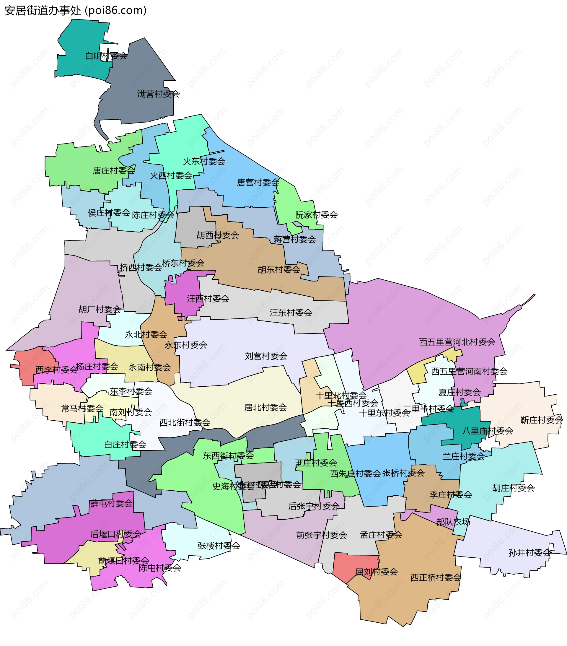 安居街道办事处边界地图(五级行政区划)