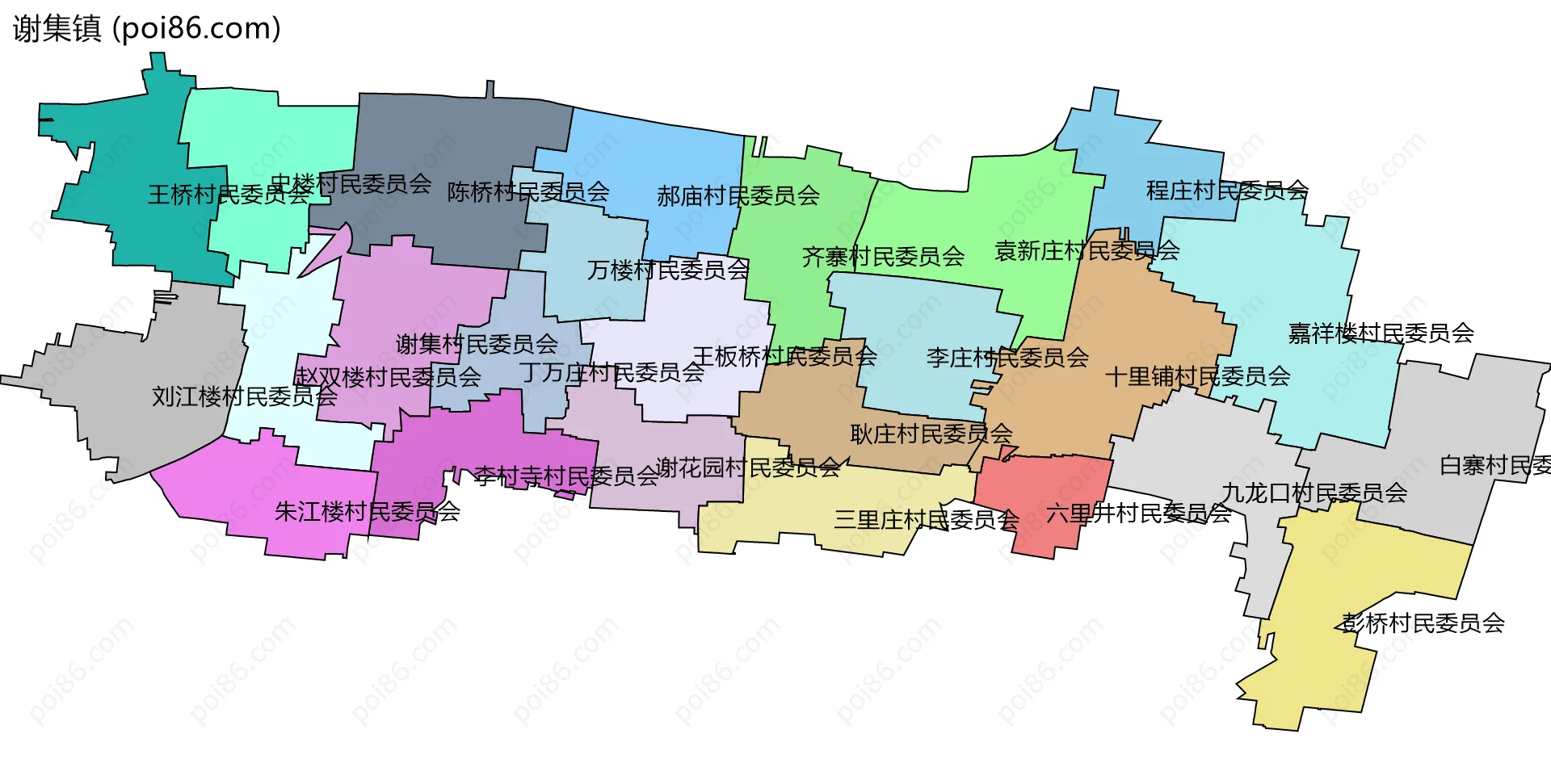 谢集镇边界地图(五级行政区划)