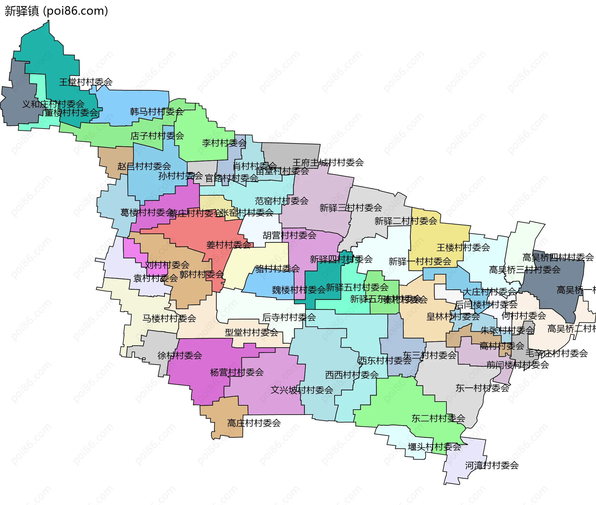 新驿镇边界地图(五级行政区划)