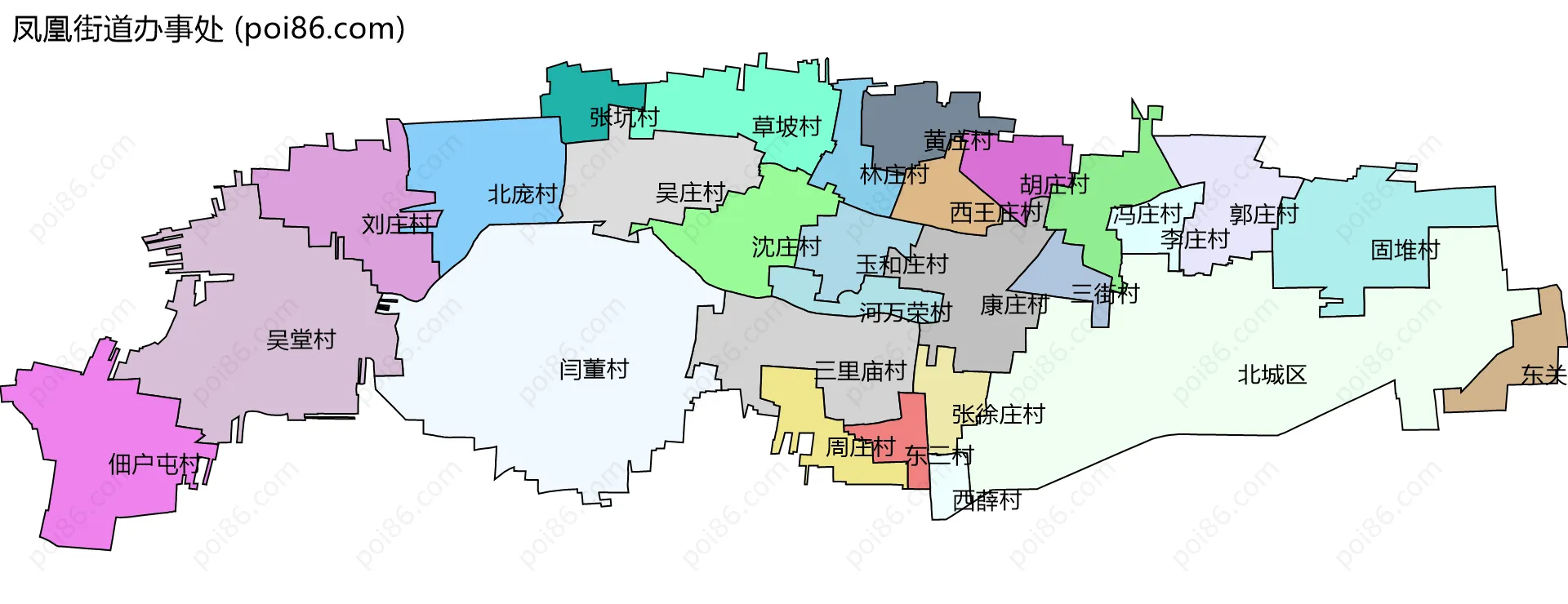 凤凰街道办事处边界地图(五级行政区划)