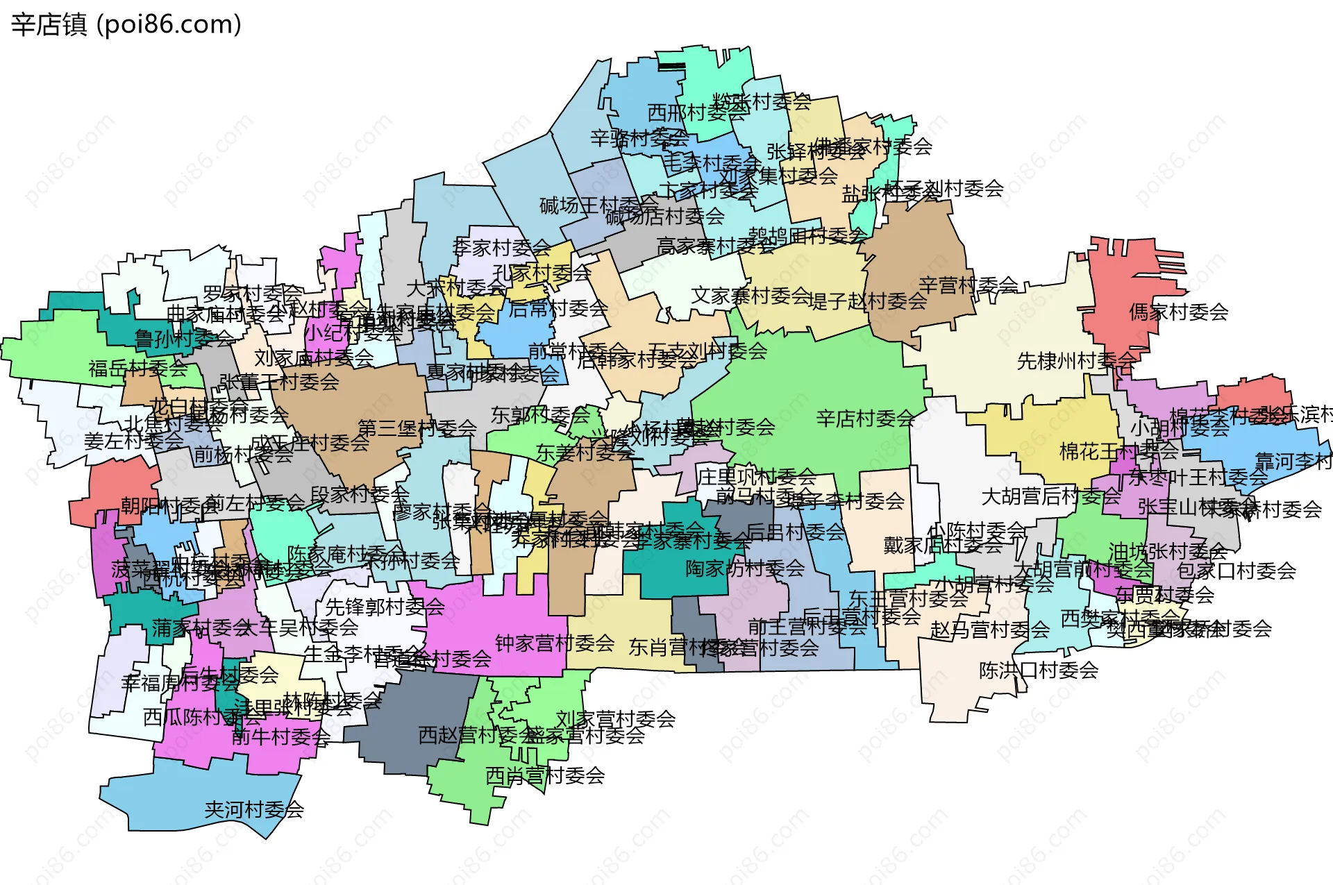 辛店镇边界地图(五级行政区划)