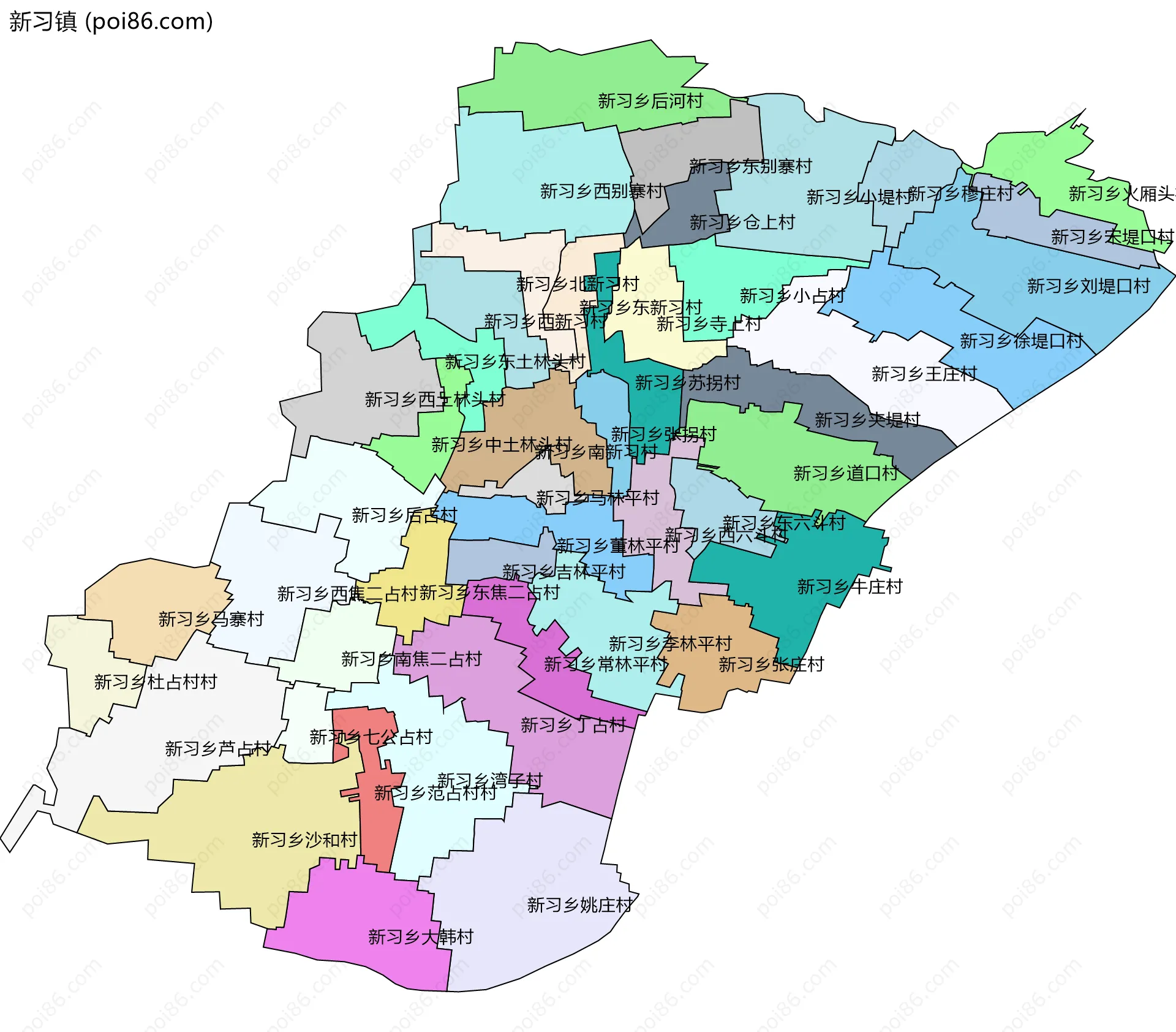 新习镇边界地图(五级行政区划)