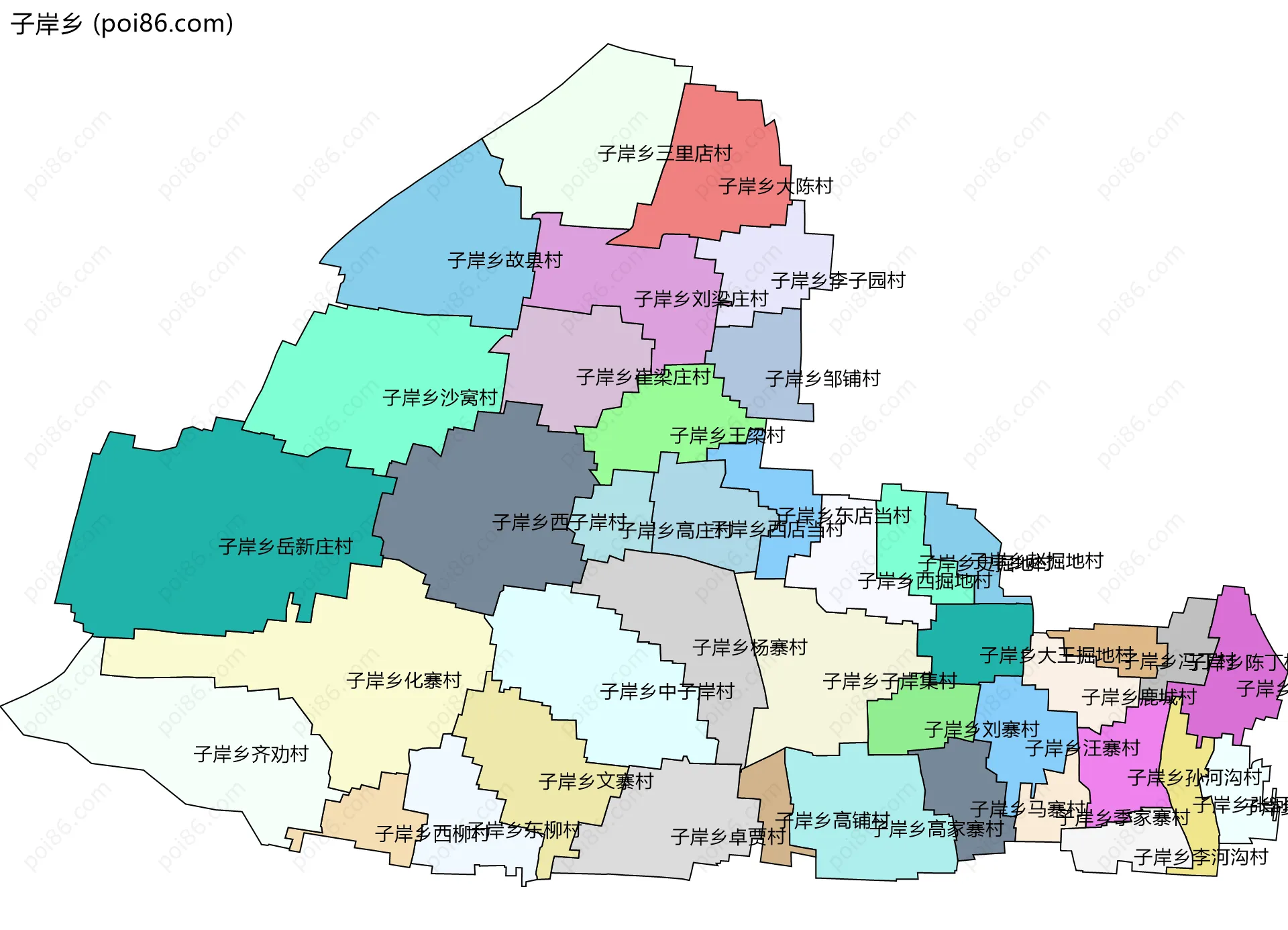 子岸乡边界地图(五级行政区划)
