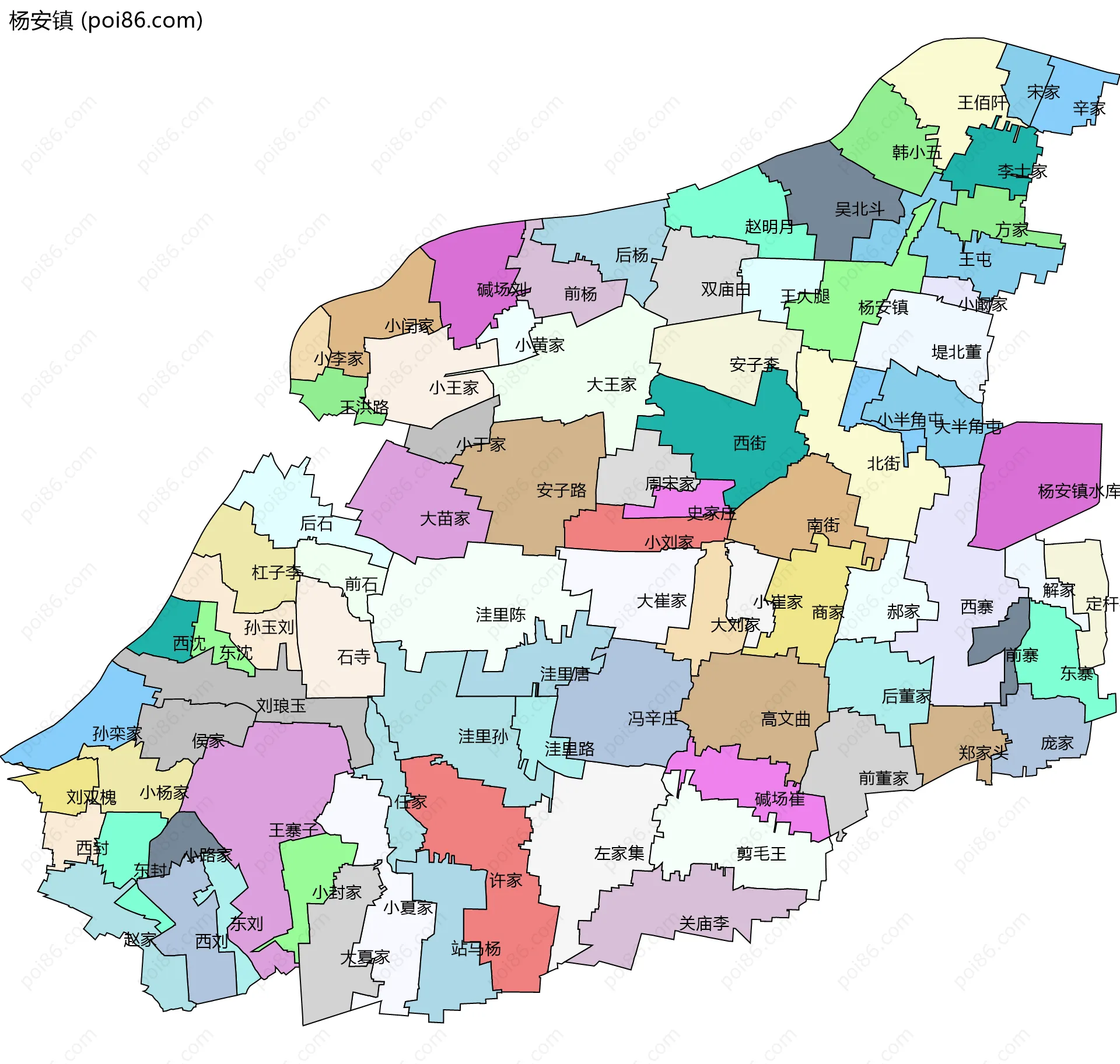 杨安镇边界地图(五级行政区划)