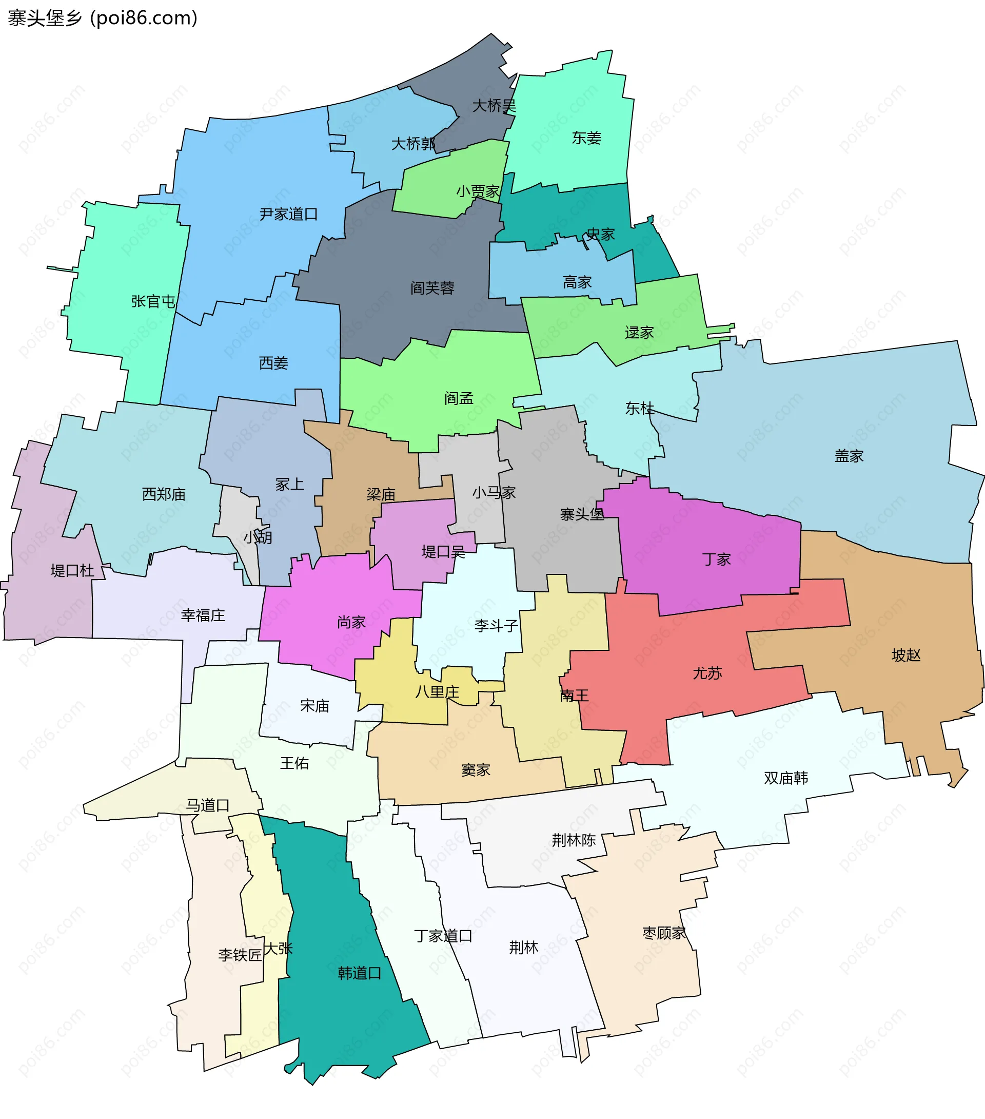 寨头堡乡边界地图(五级行政区划)
