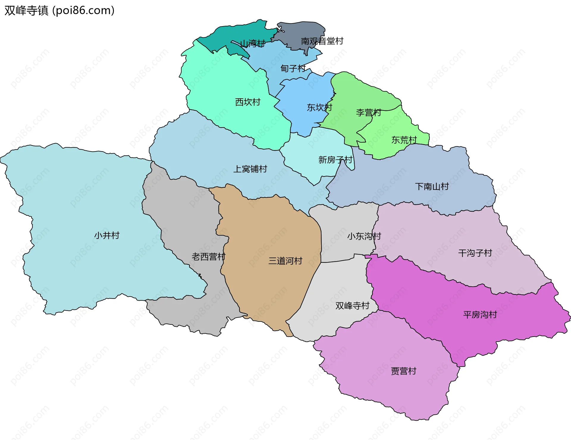 双峰寺镇边界地图(五级行政区划)