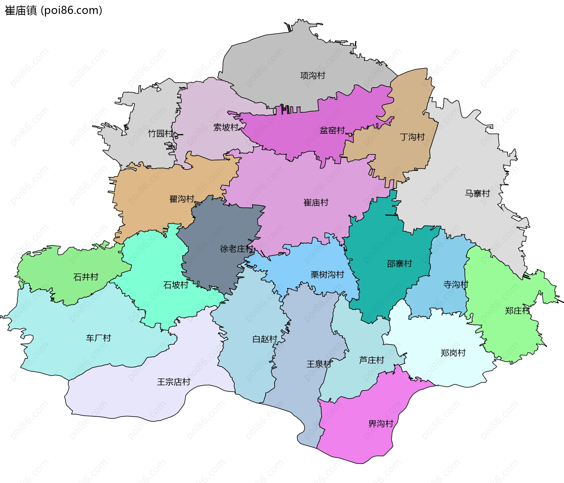 崔庙镇边界地图(五级行政区划)
