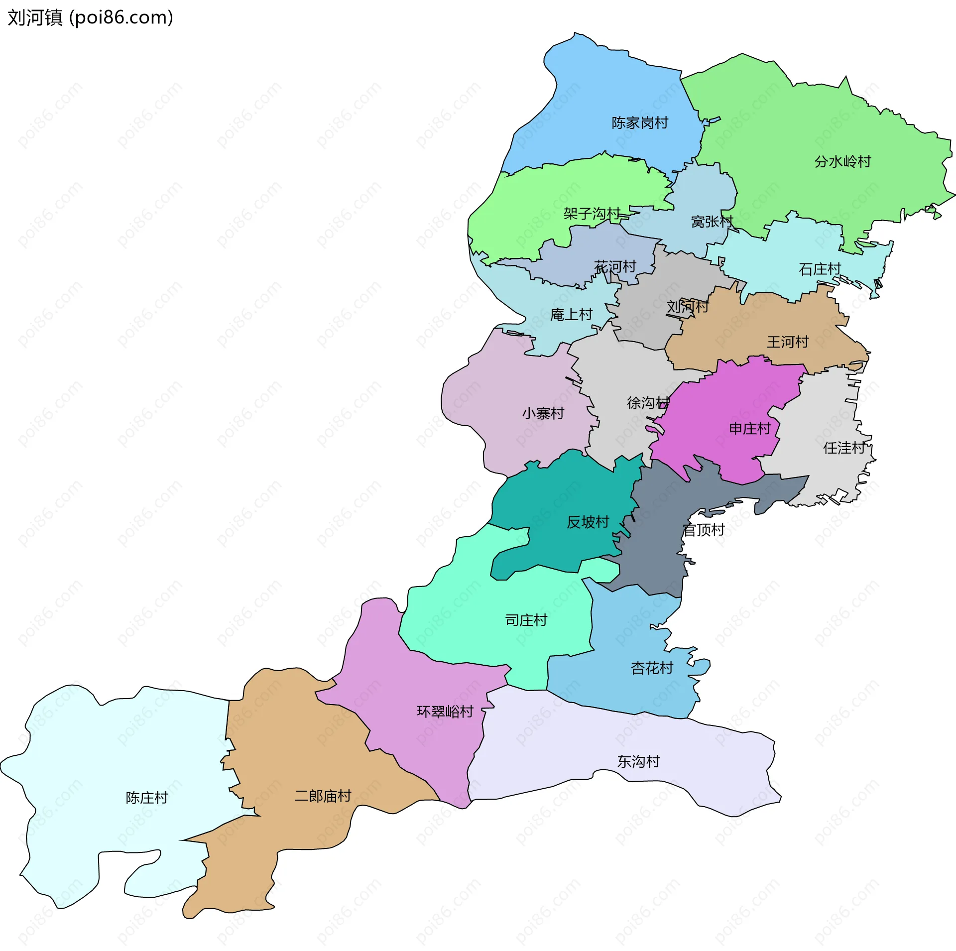 刘河镇边界地图(五级行政区划)