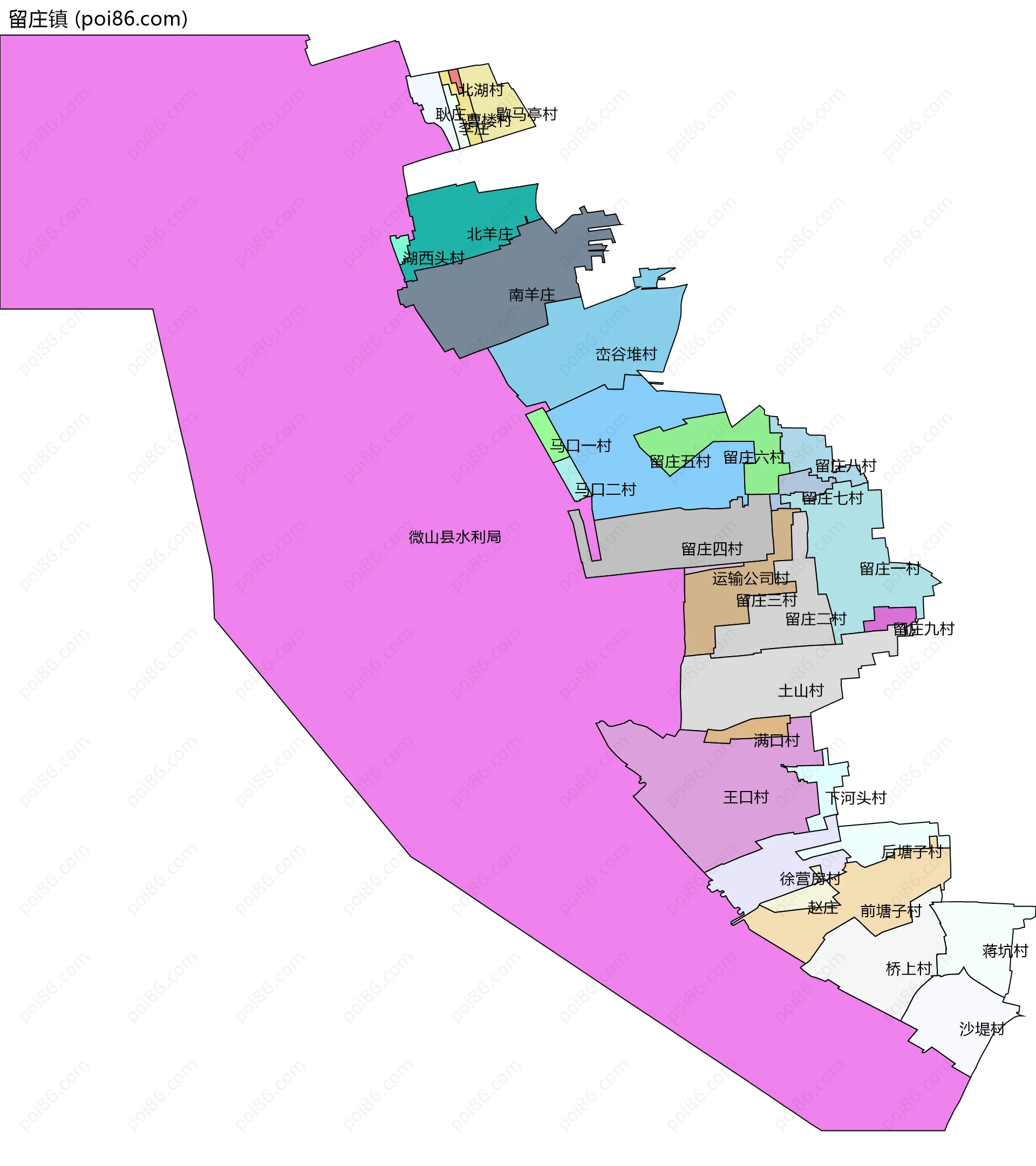 留庄镇边界地图(五级行政区划)