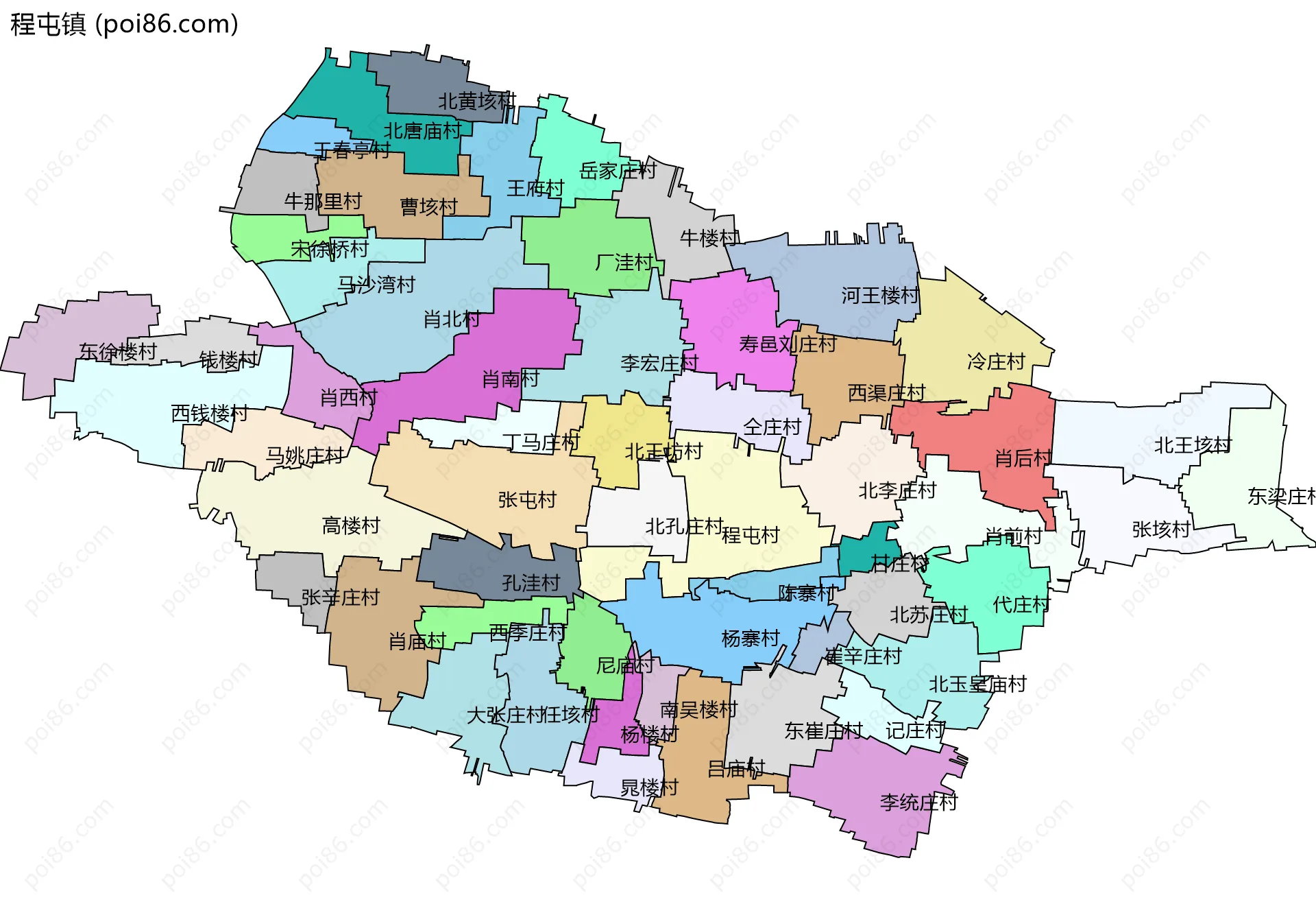 程屯镇边界地图(五级行政区划)