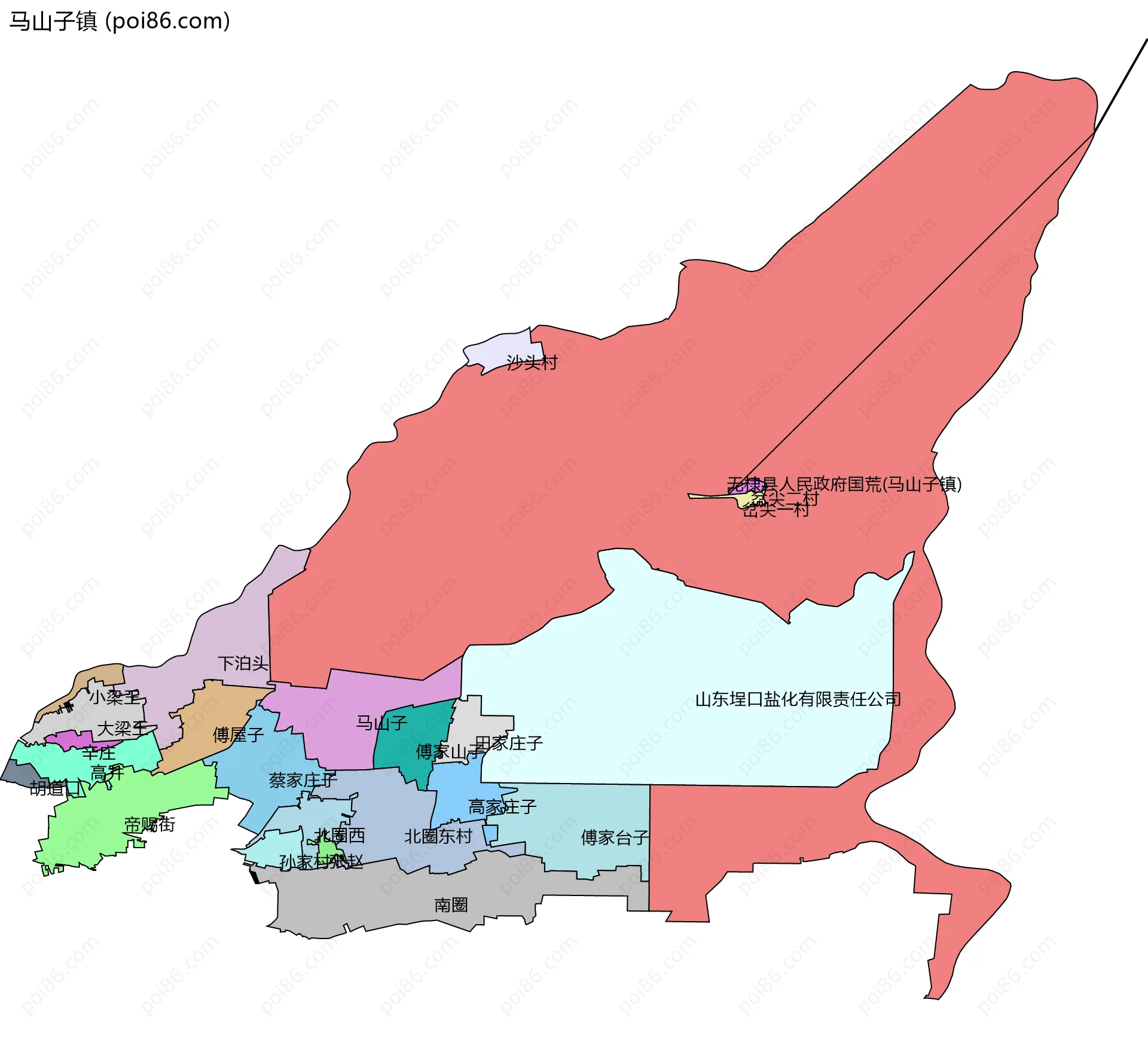 马山子镇边界地图(五级行政区划)