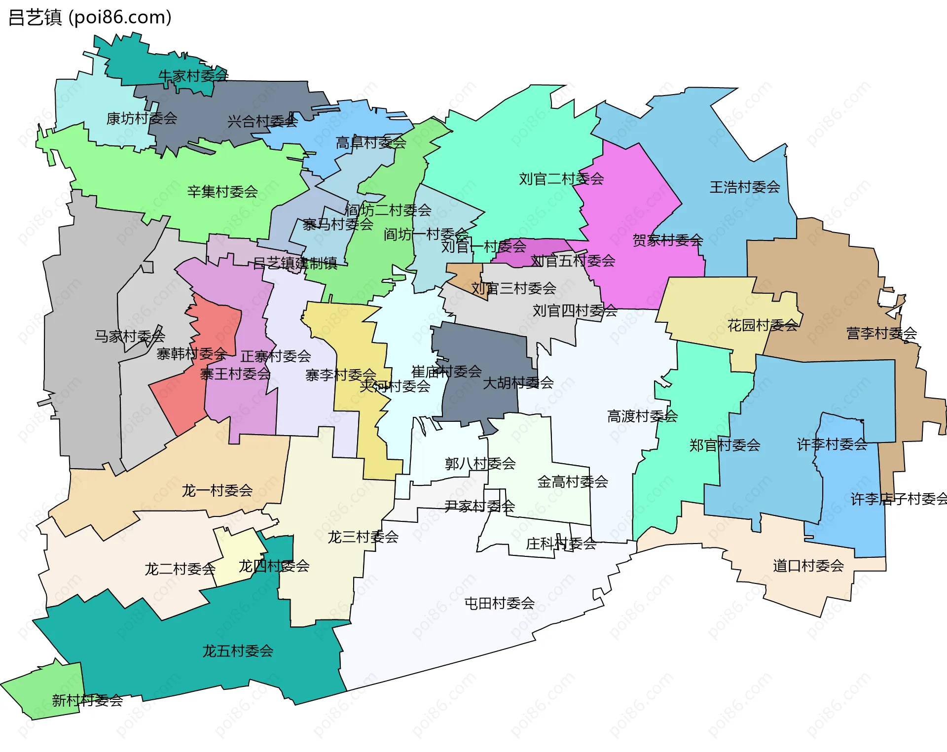吕艺镇边界地图(五级行政区划)