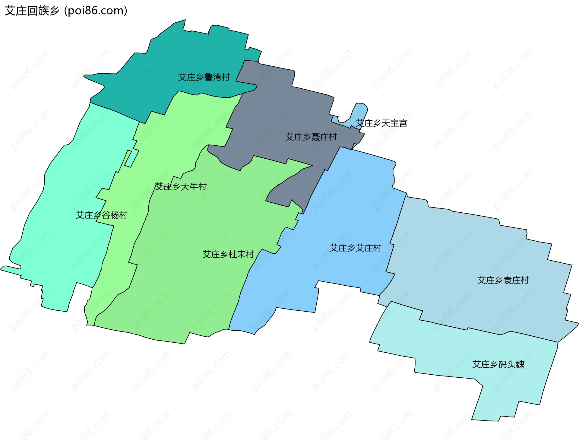 艾庄回族乡边界地图(五级行政区划)