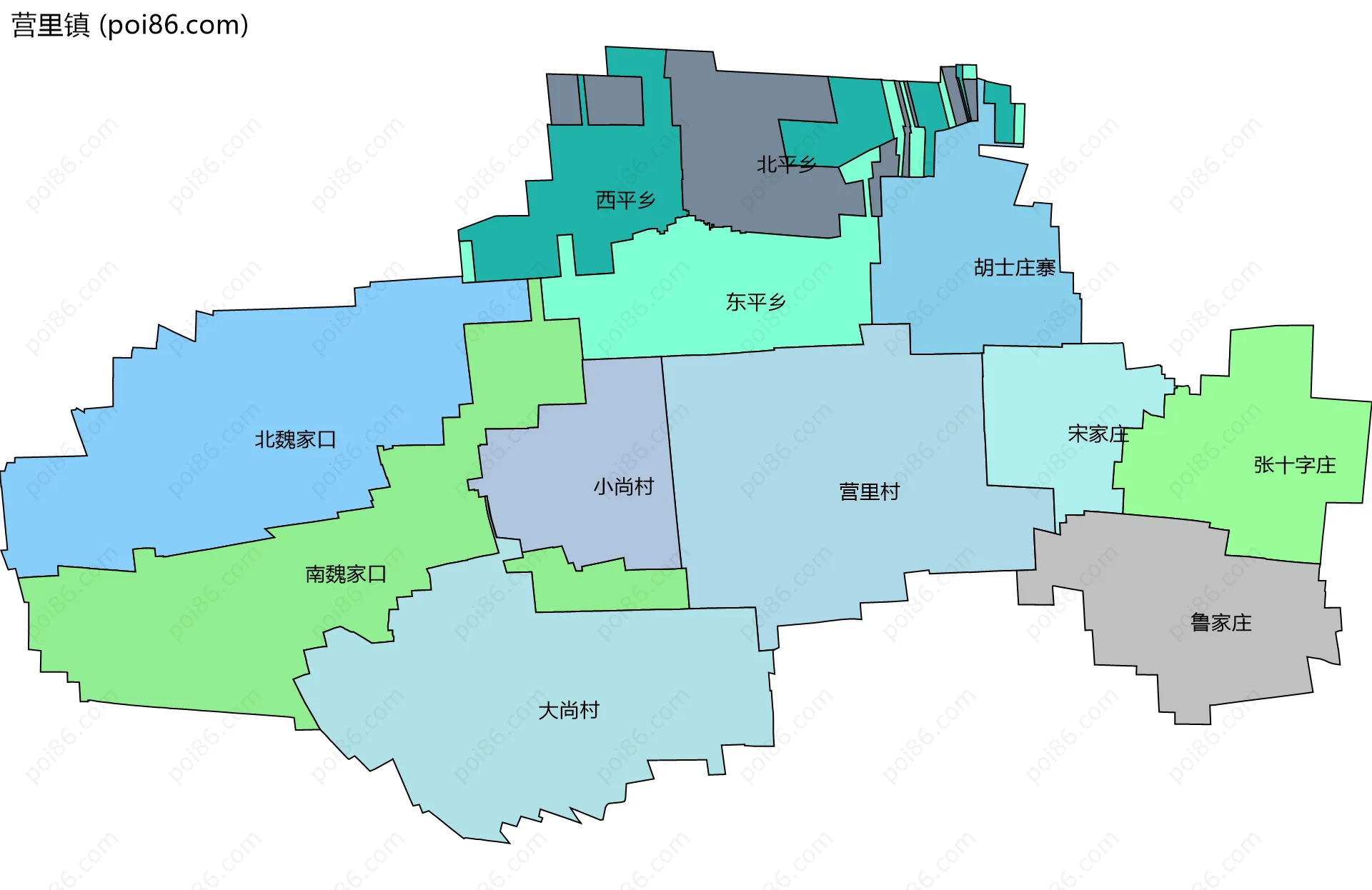 营里镇边界地图(五级行政区划)