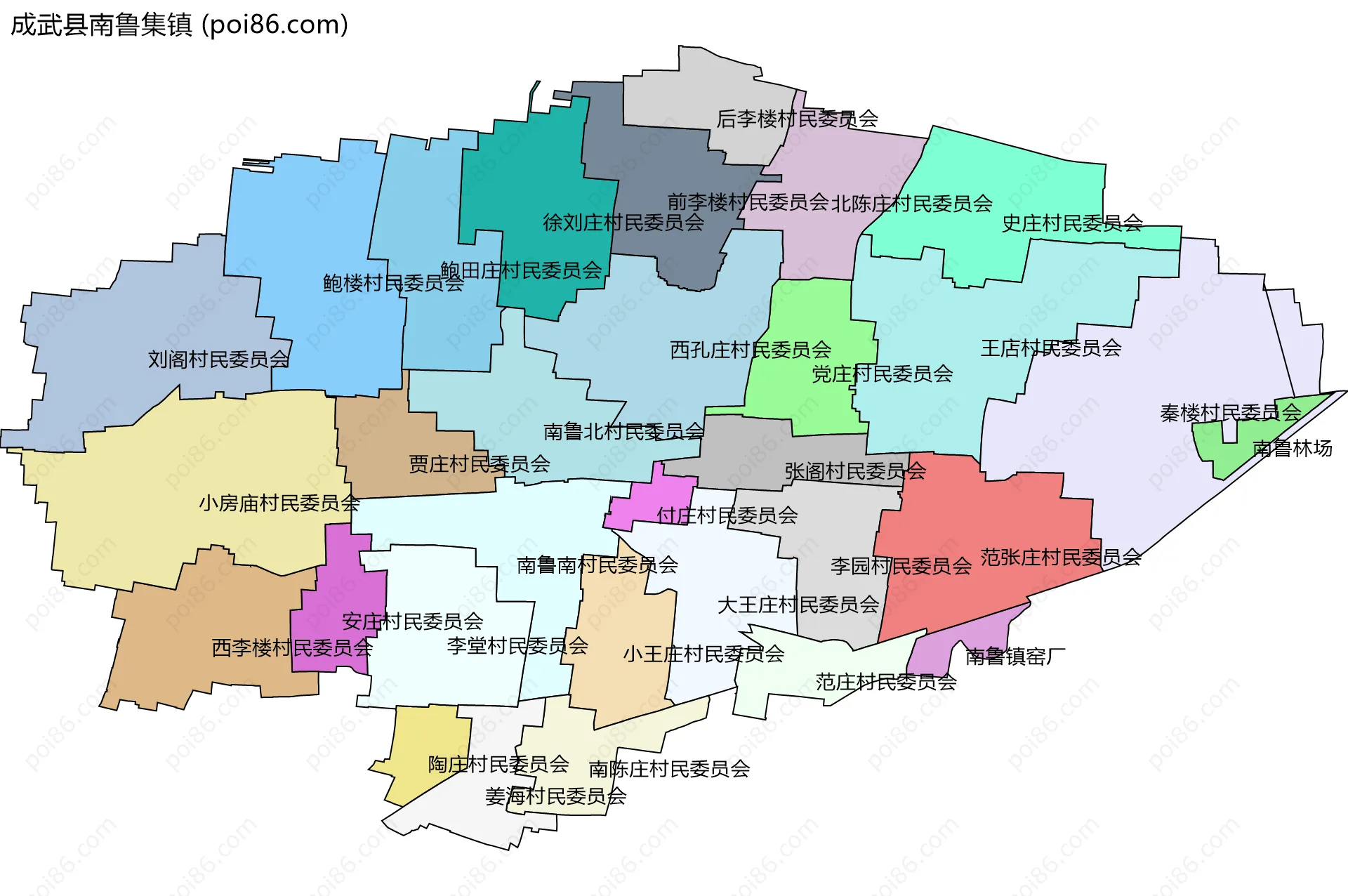 成武县南鲁集镇边界地图(五级行政区划)