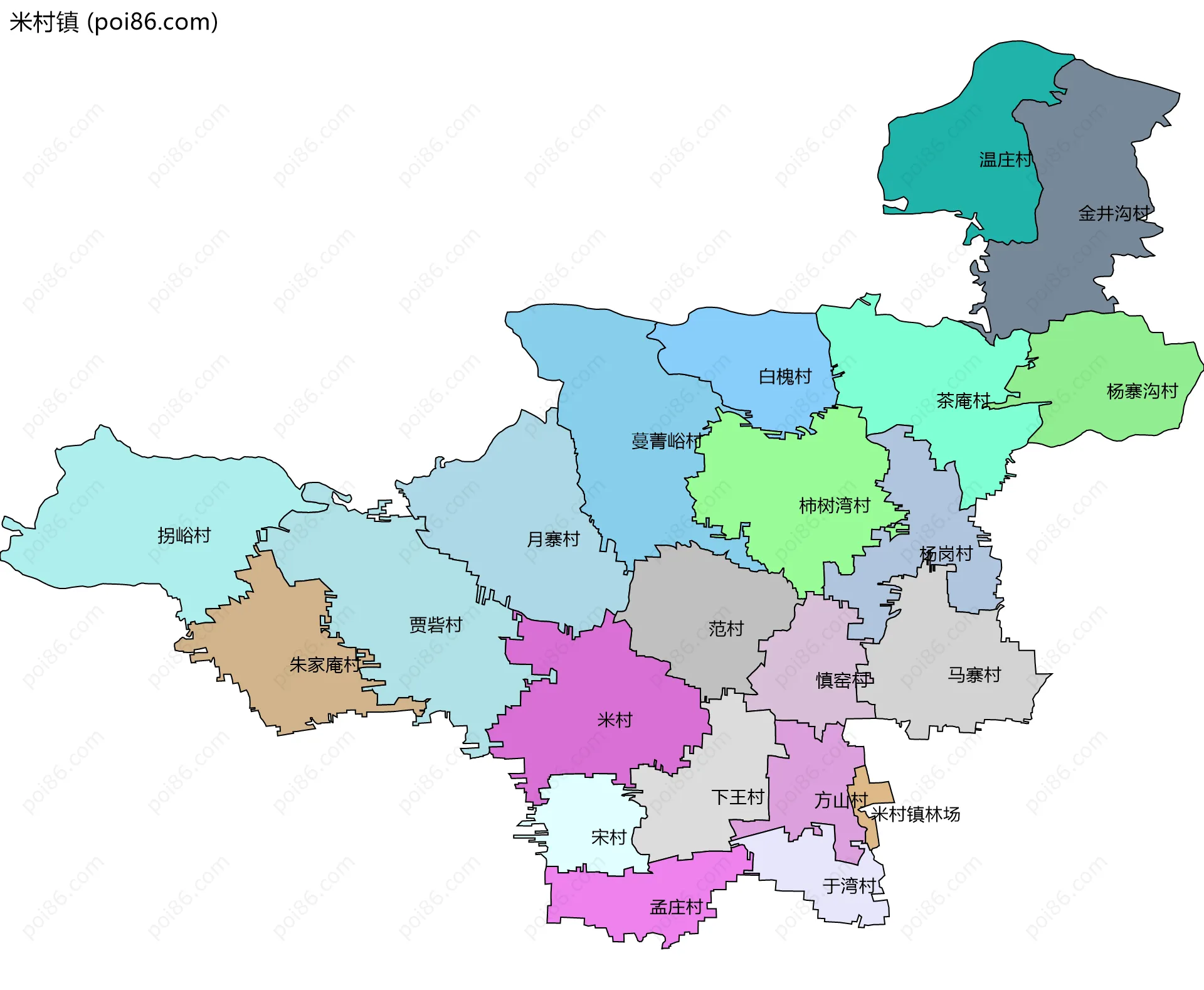 米村镇边界地图(五级行政区划)