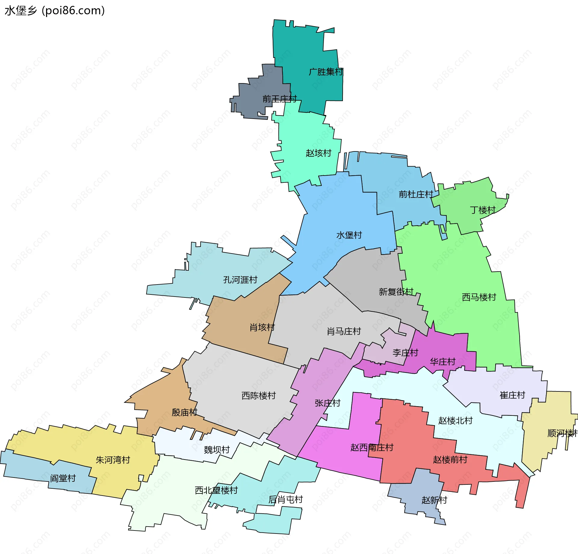 水堡乡边界地图(五级行政区划)