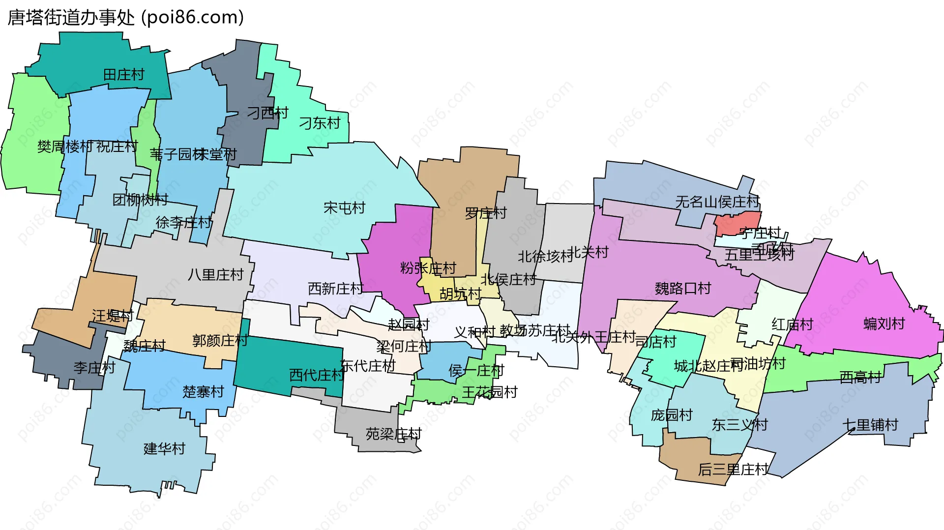 唐塔街道办事处边界地图(五级行政区划)